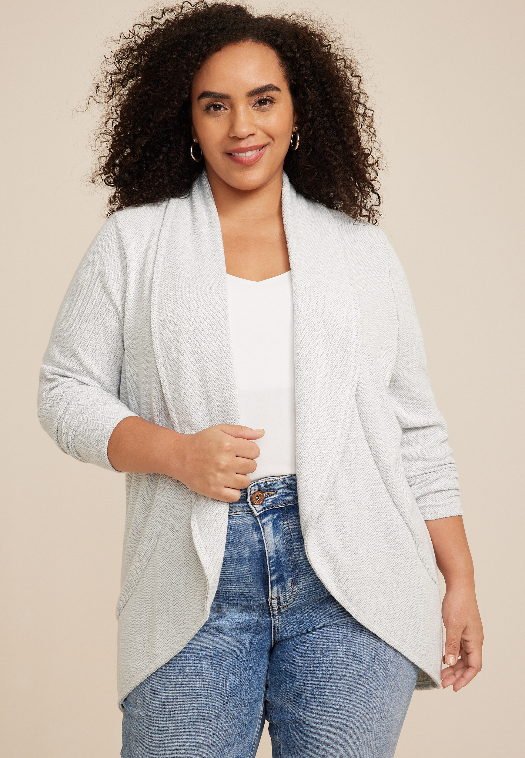 Plus Size Cozy Popcorn Duster Cardigan -Lavender