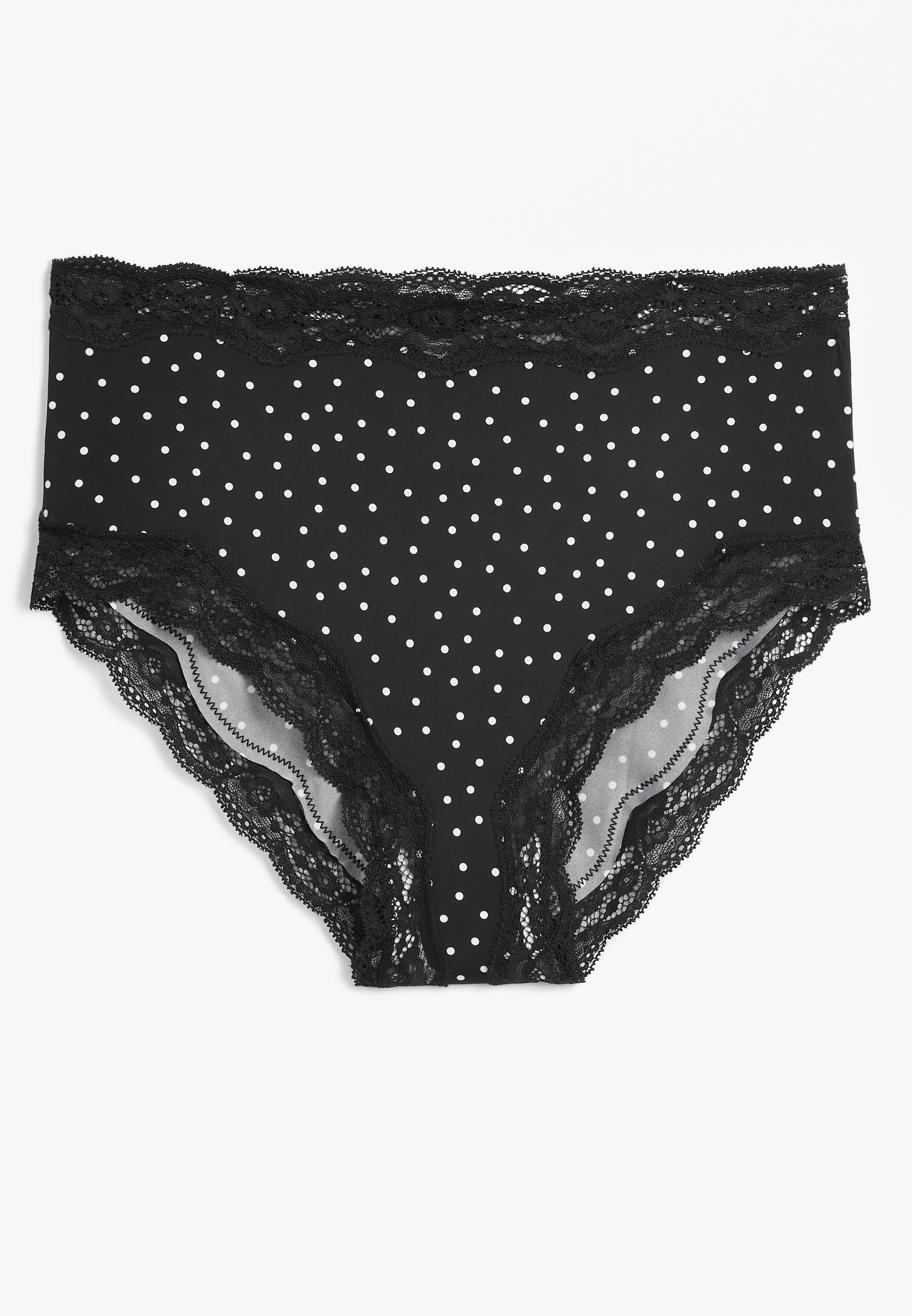 True Stretch Smooth Polka Dot Lace Trim High Waist Bikini Panty