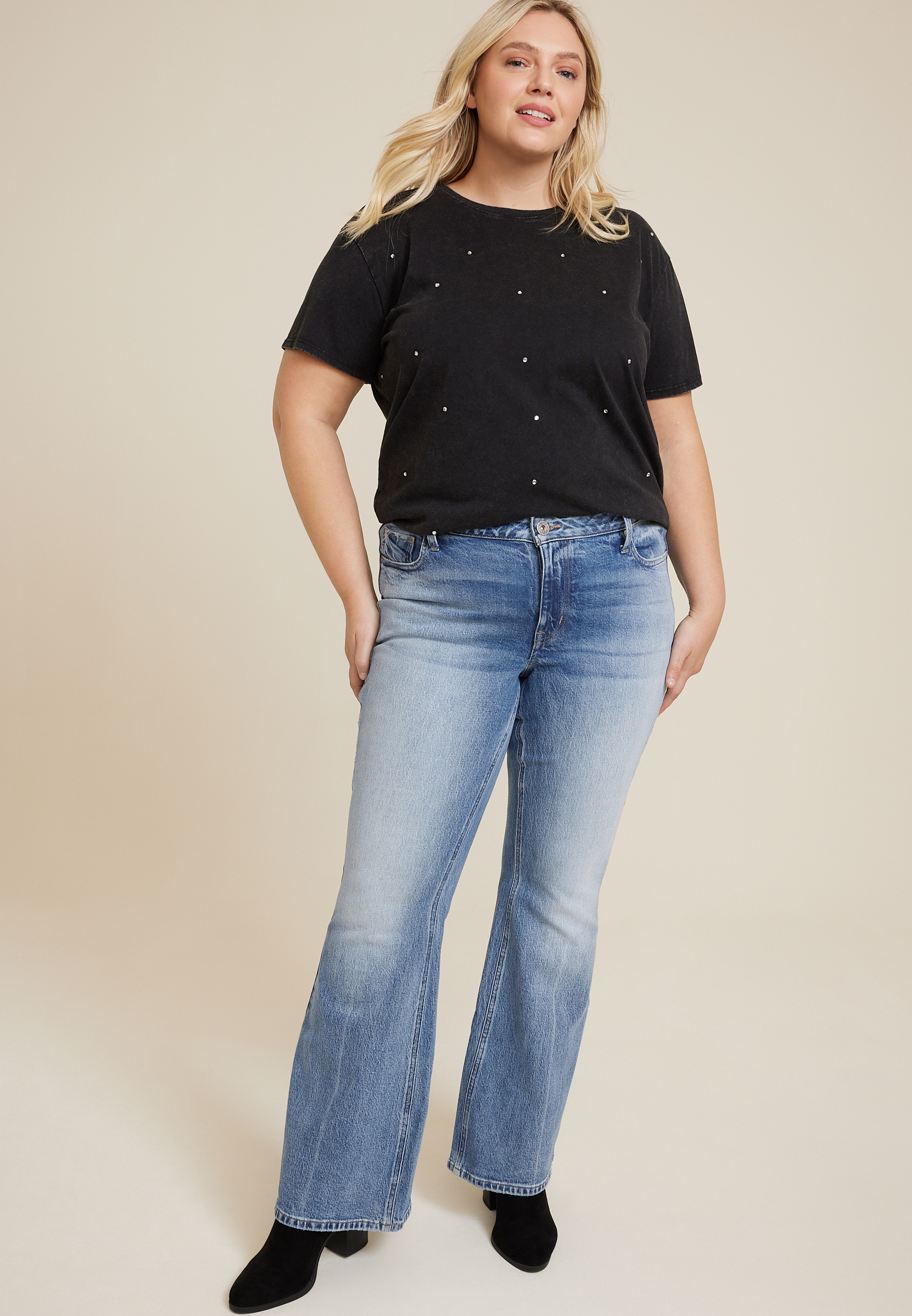 Buy Most Wanted Mid Rise Flare Jeans Plus Size for USD 78.00