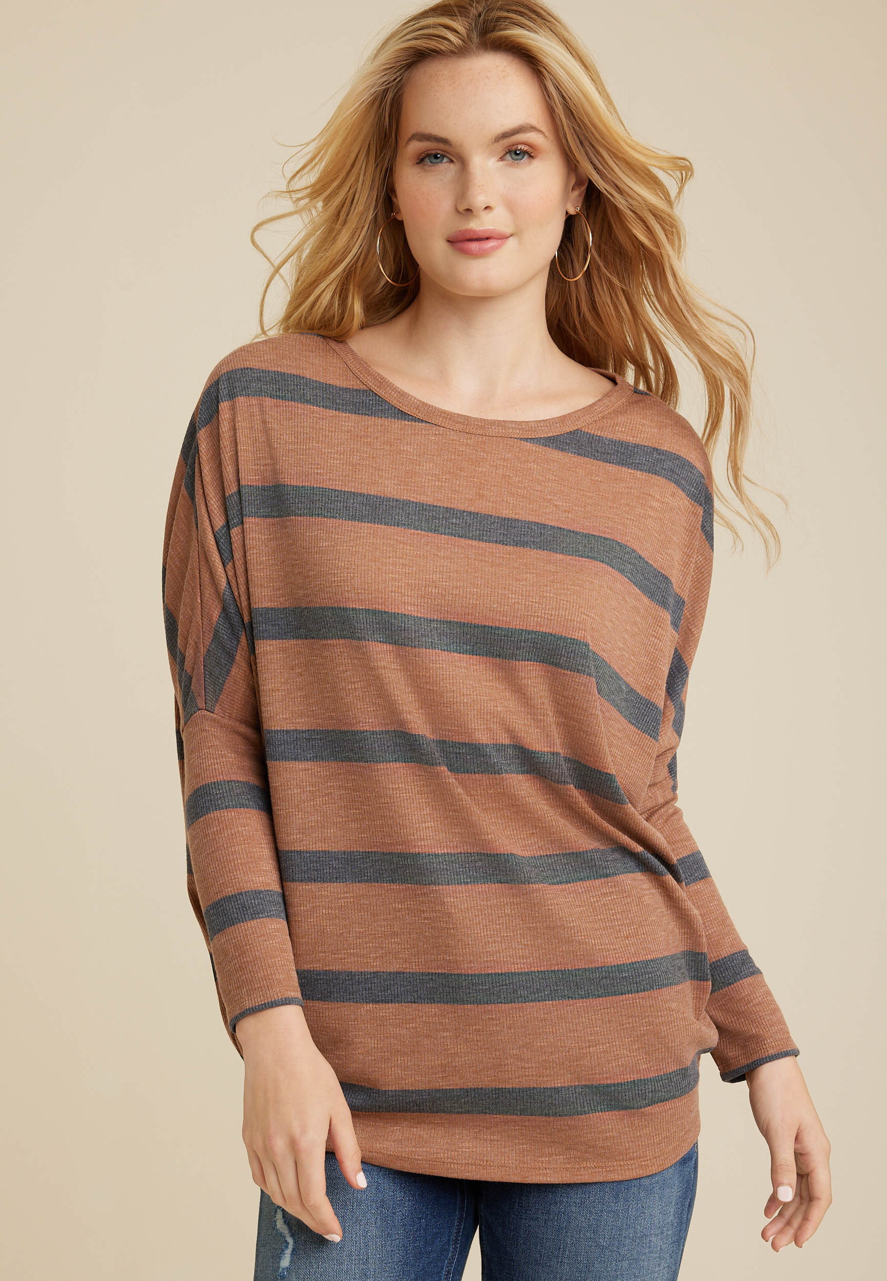 24/7 Dakota Colorblock Striped Dolman Top