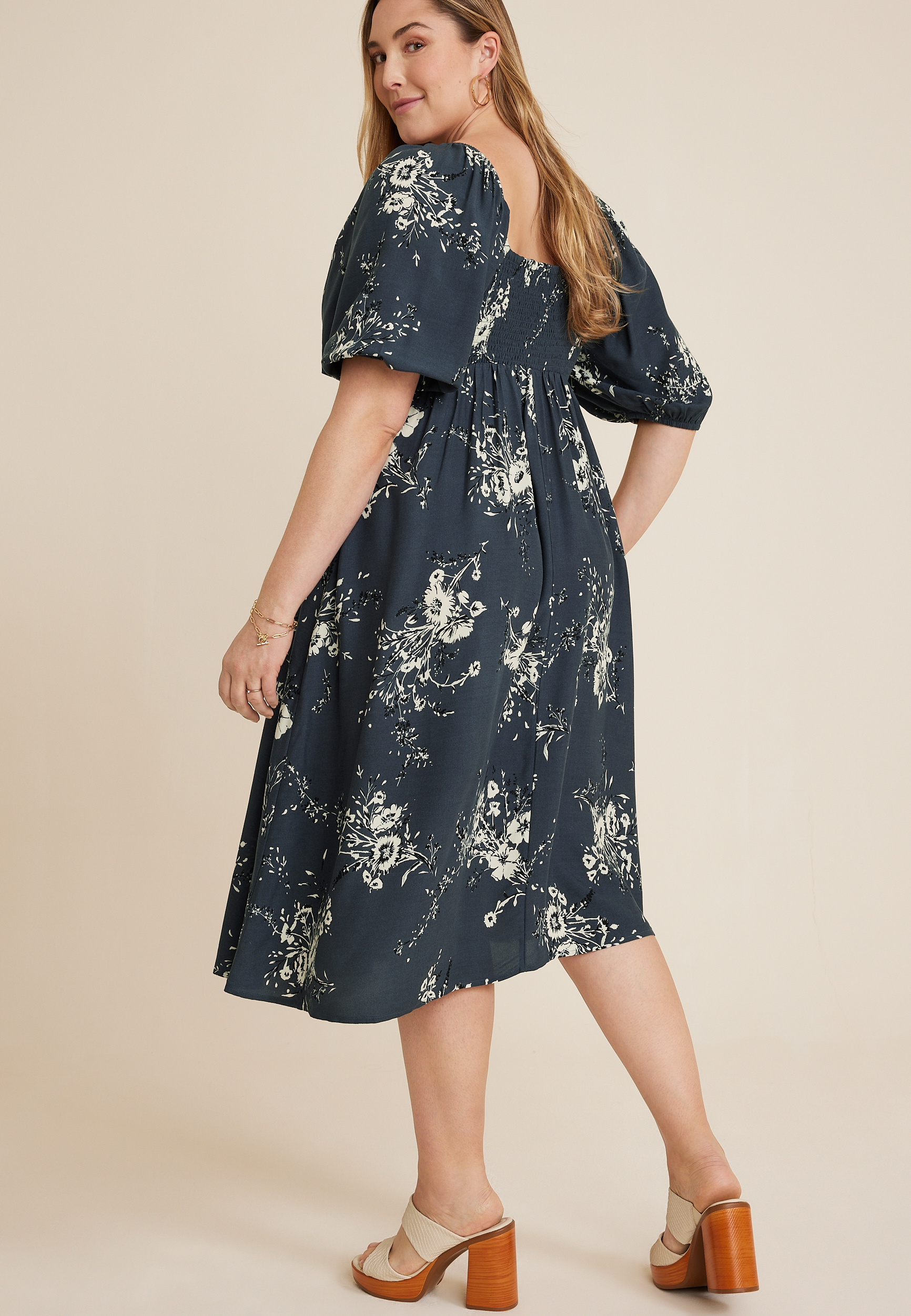 Floral Plisse Twist Front Midi Dress