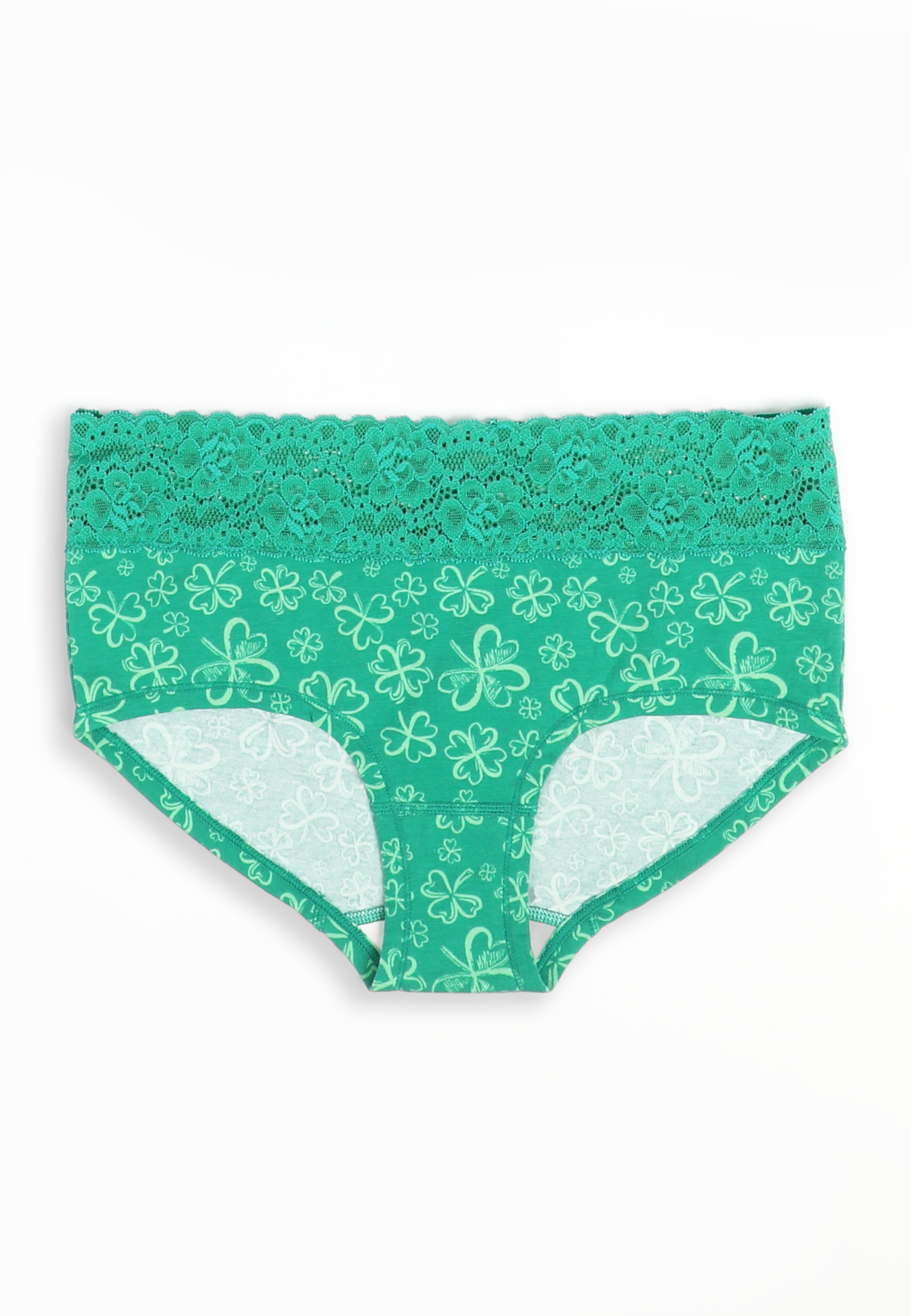 Simply Comfy Wide Lace Trim Shamrock Boybrief Cotton Panty | maurices