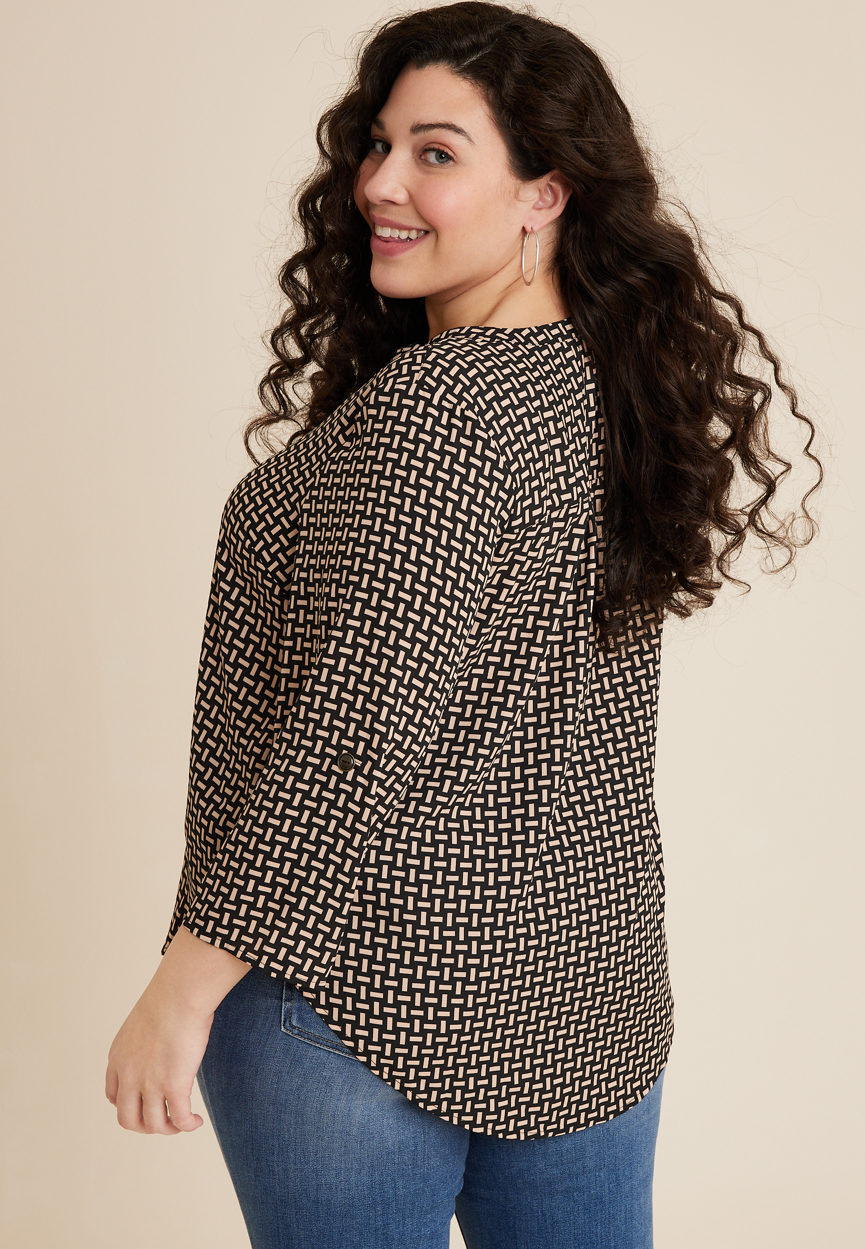 Plus Size Atwood 3/4 Sleeve Popover Blouse | maurices