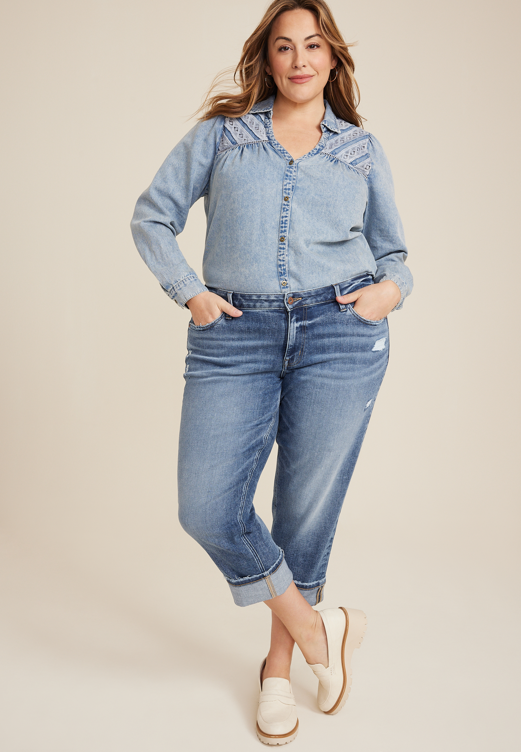 edgely™ Mid Rise Medium Relaxed Boyfriend Crop Jean