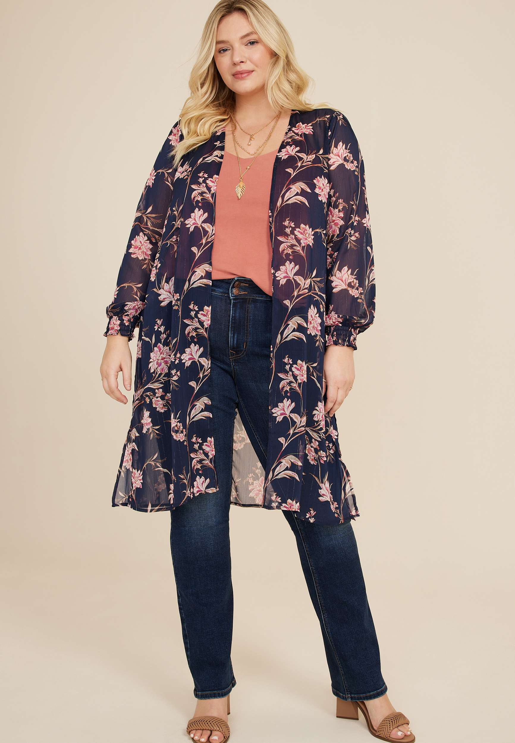 Plus size hotsell floral kimono cardigan