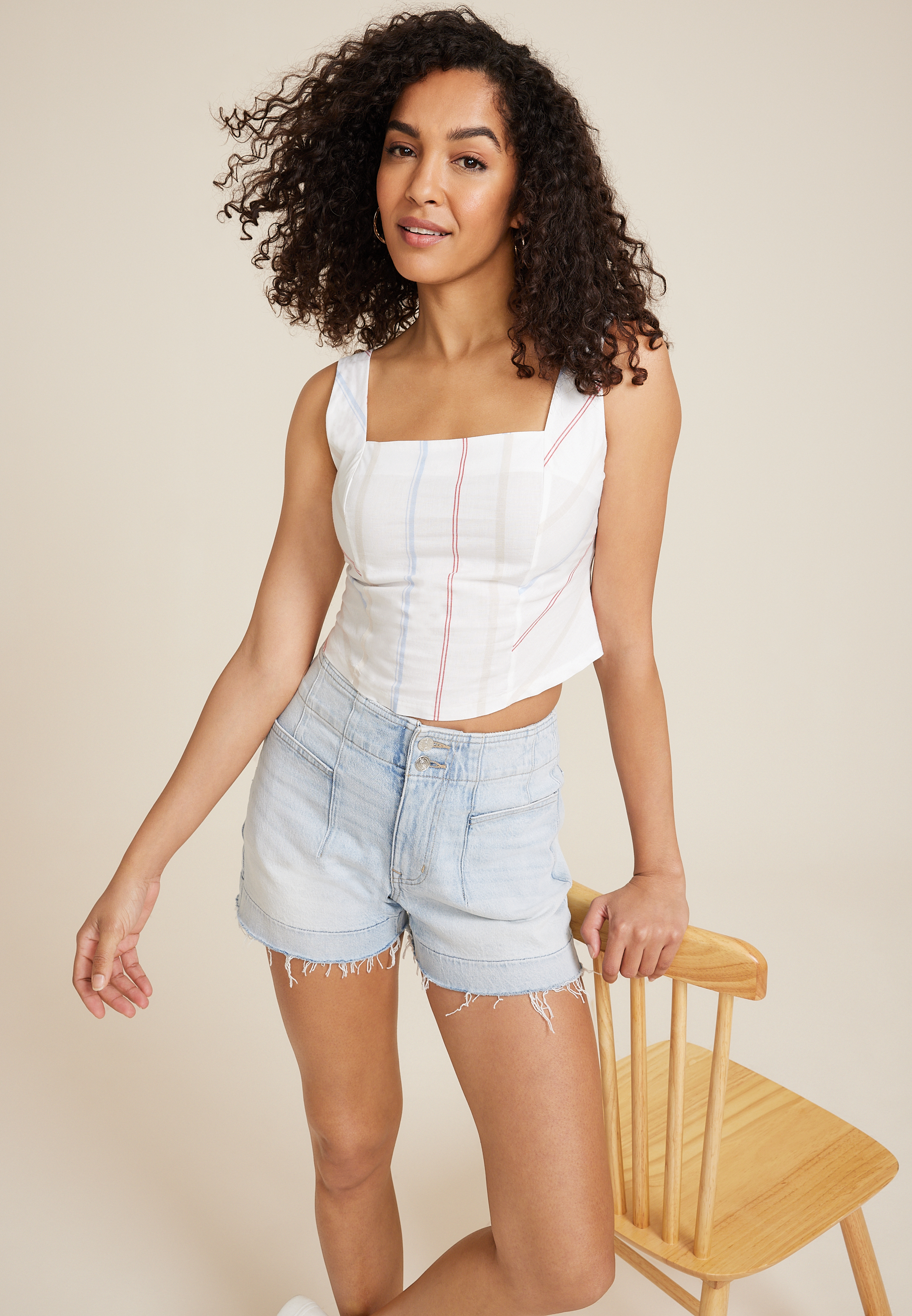 Printed Boning Corset Pleated Cropped Tank Top