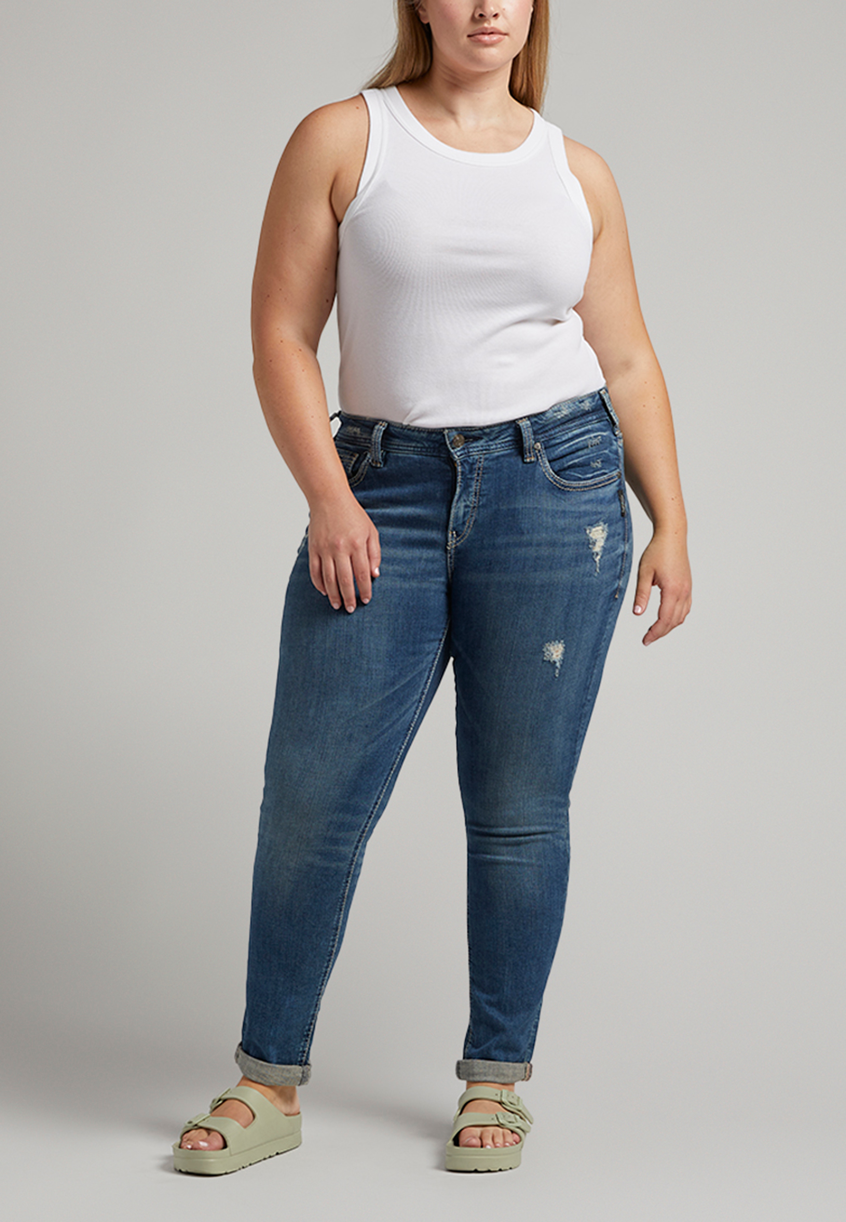 Plus Size Silver Jeans Co.® Mid Rise Rolled Hem Girlfriend Jean