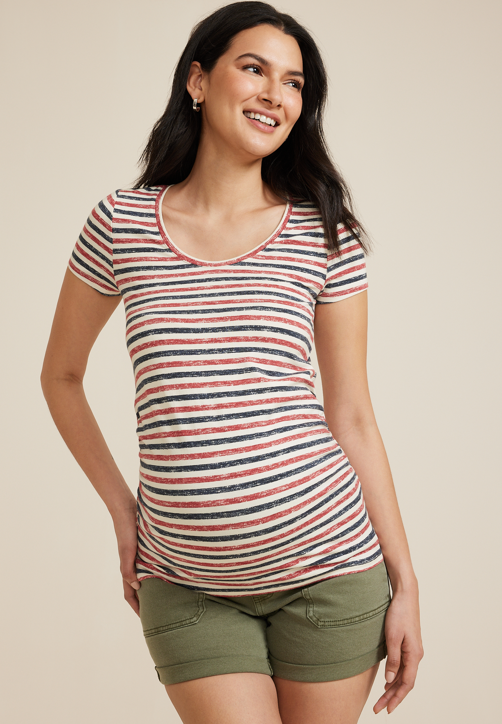 Womens Striped Longline Maternity Tees - Yellow