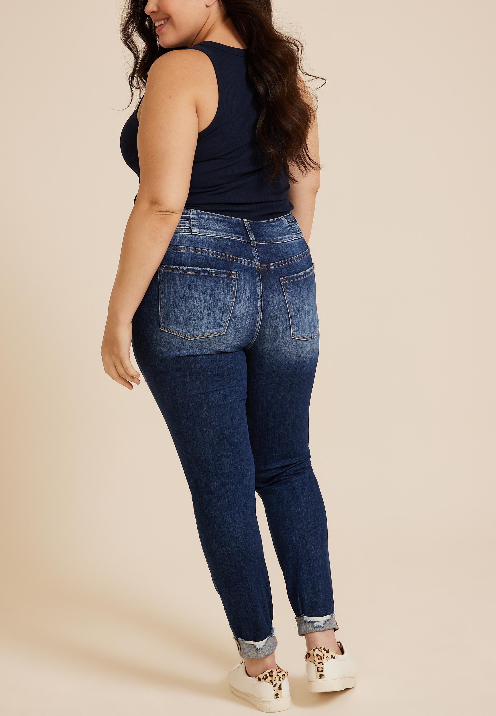 Plus Size KanCan™ Curvy Mid Rise Ripped Cuffed Hem Skinny