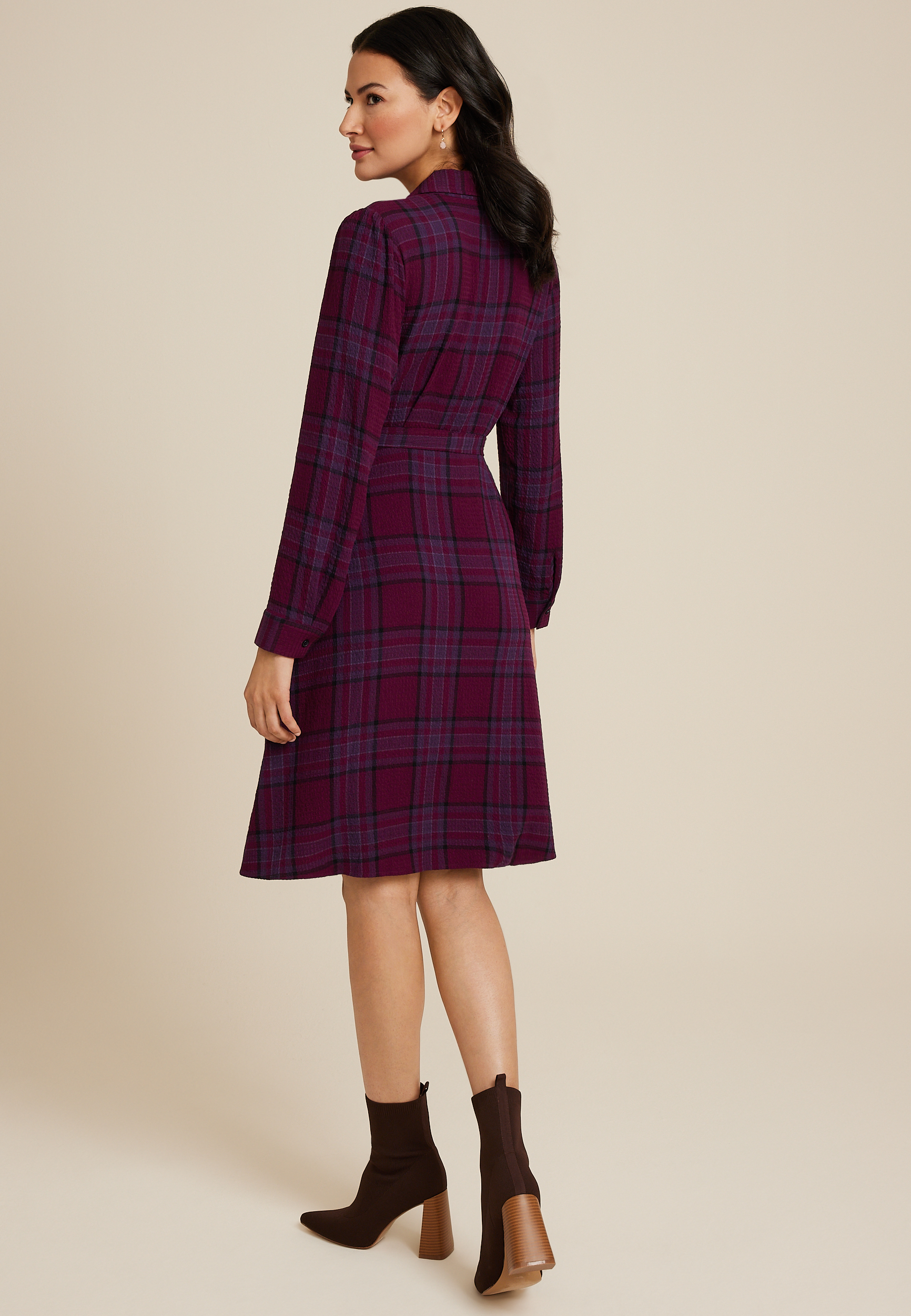 Plaid Long Sleeve Shirt Dress maurices