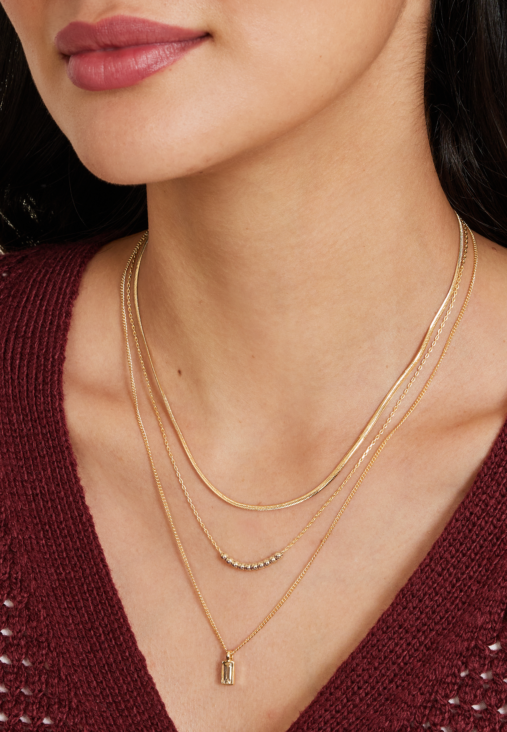 Gold Crystal Pendant Multi Layered Necklace | maurices