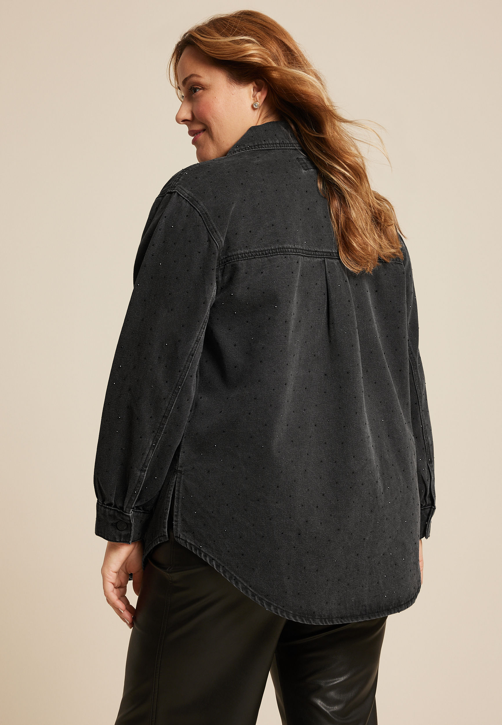 Plus Size Black Sparkle Denim Shacket | maurices