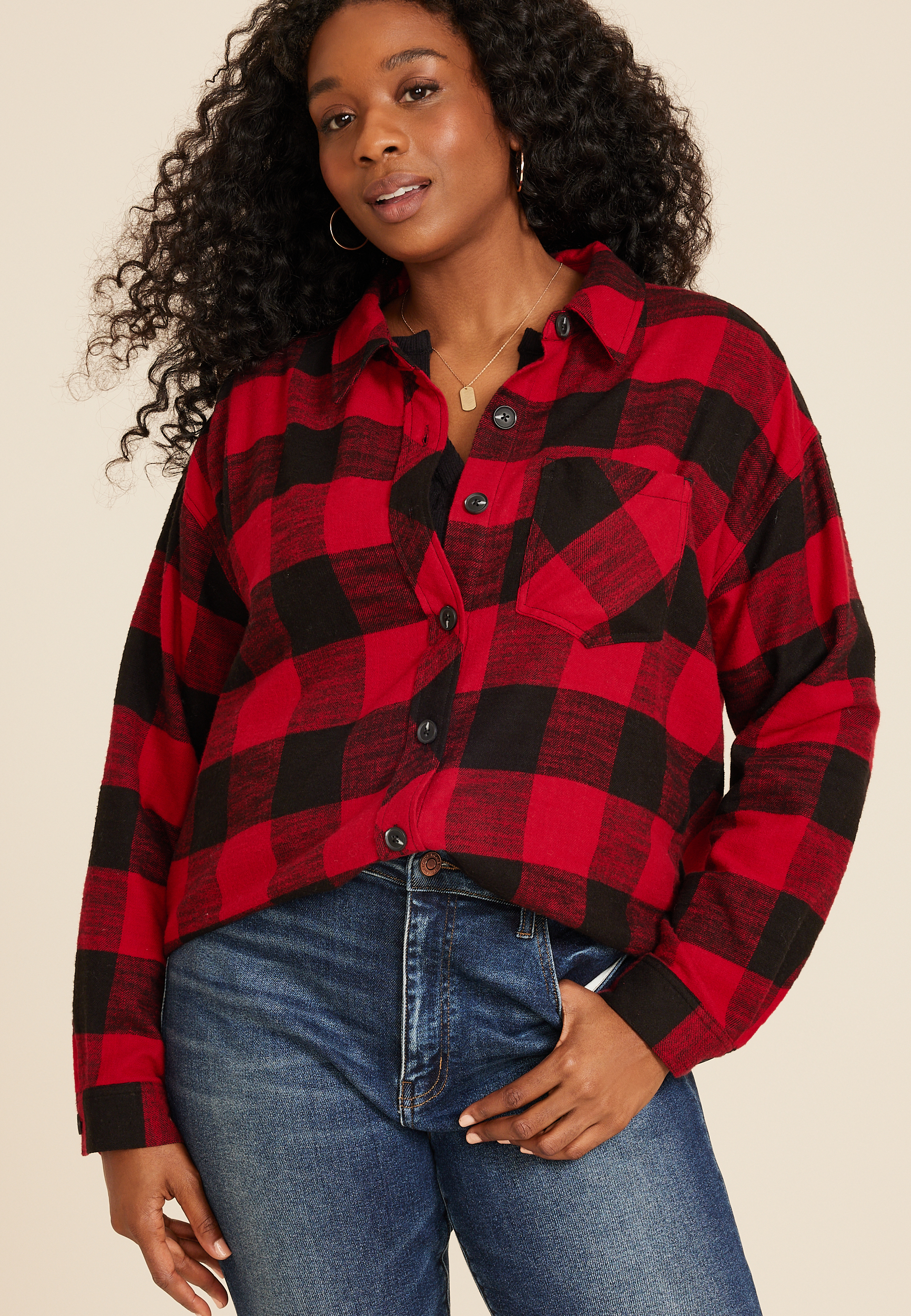 Plus Size Cabin Plaid Boyfriend Tunic Shirt