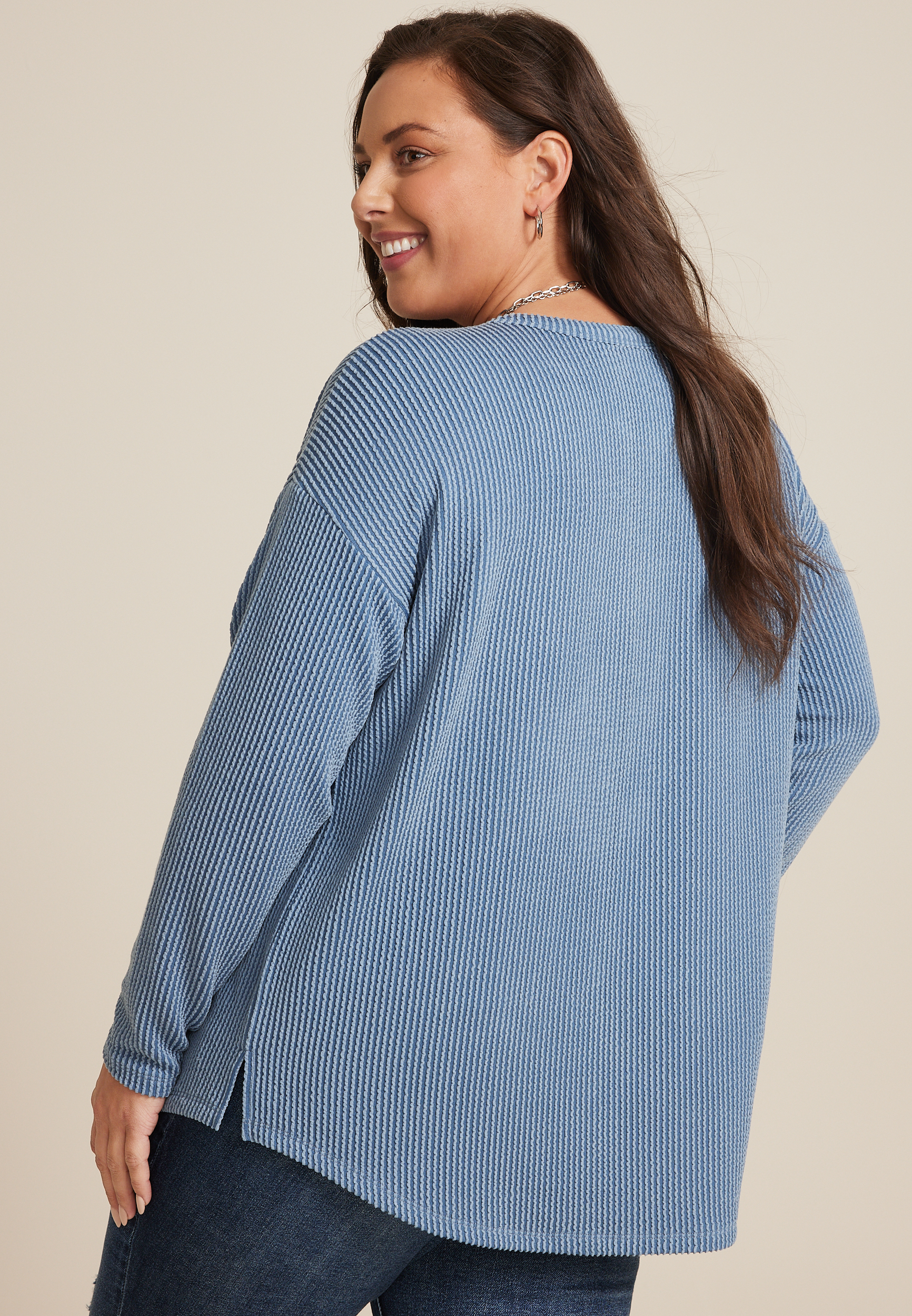 Plus Size 24/7 Clara Long Sleeve Ribbed Tee | maurices