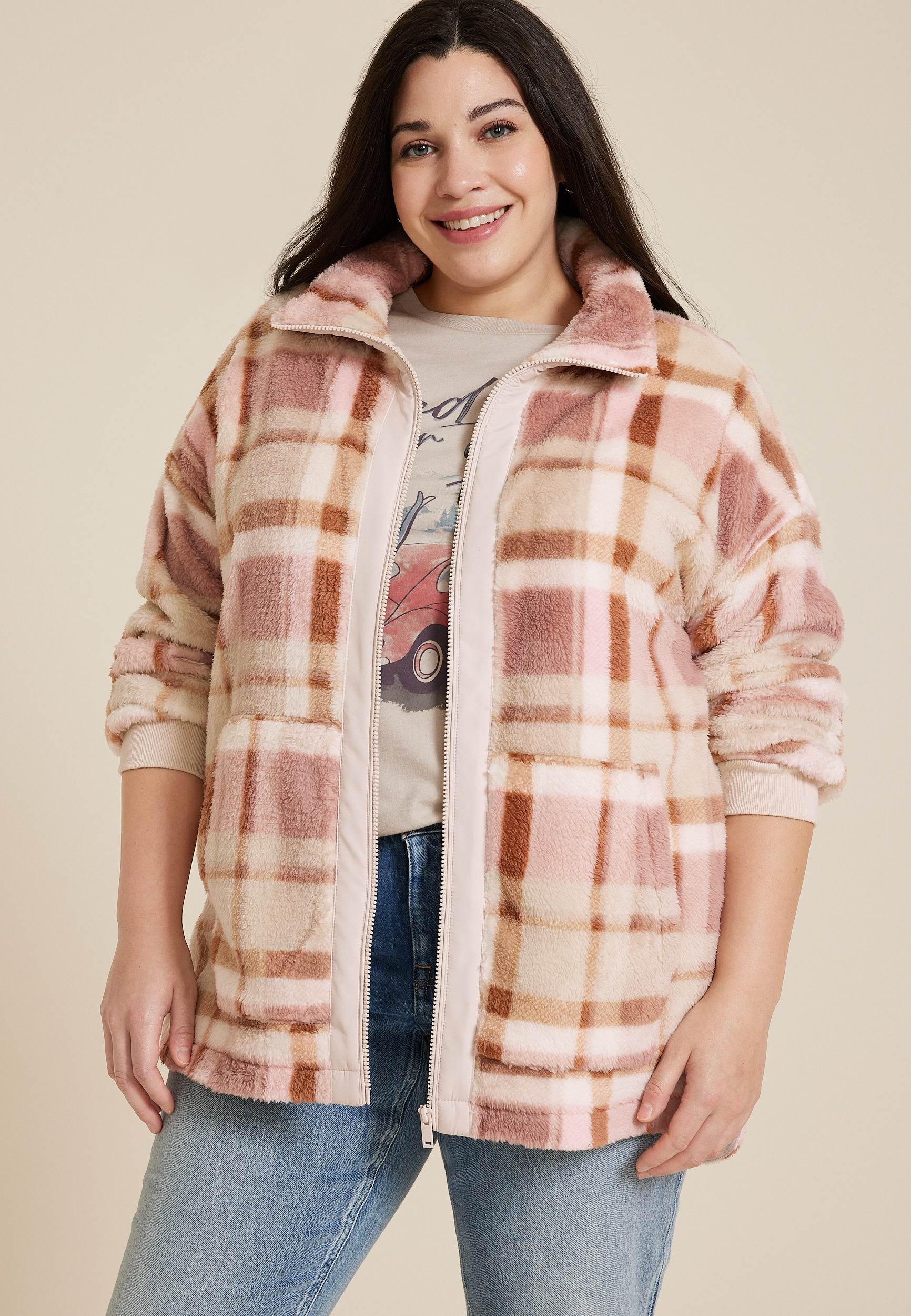 Plus size sherpa zip up best sale