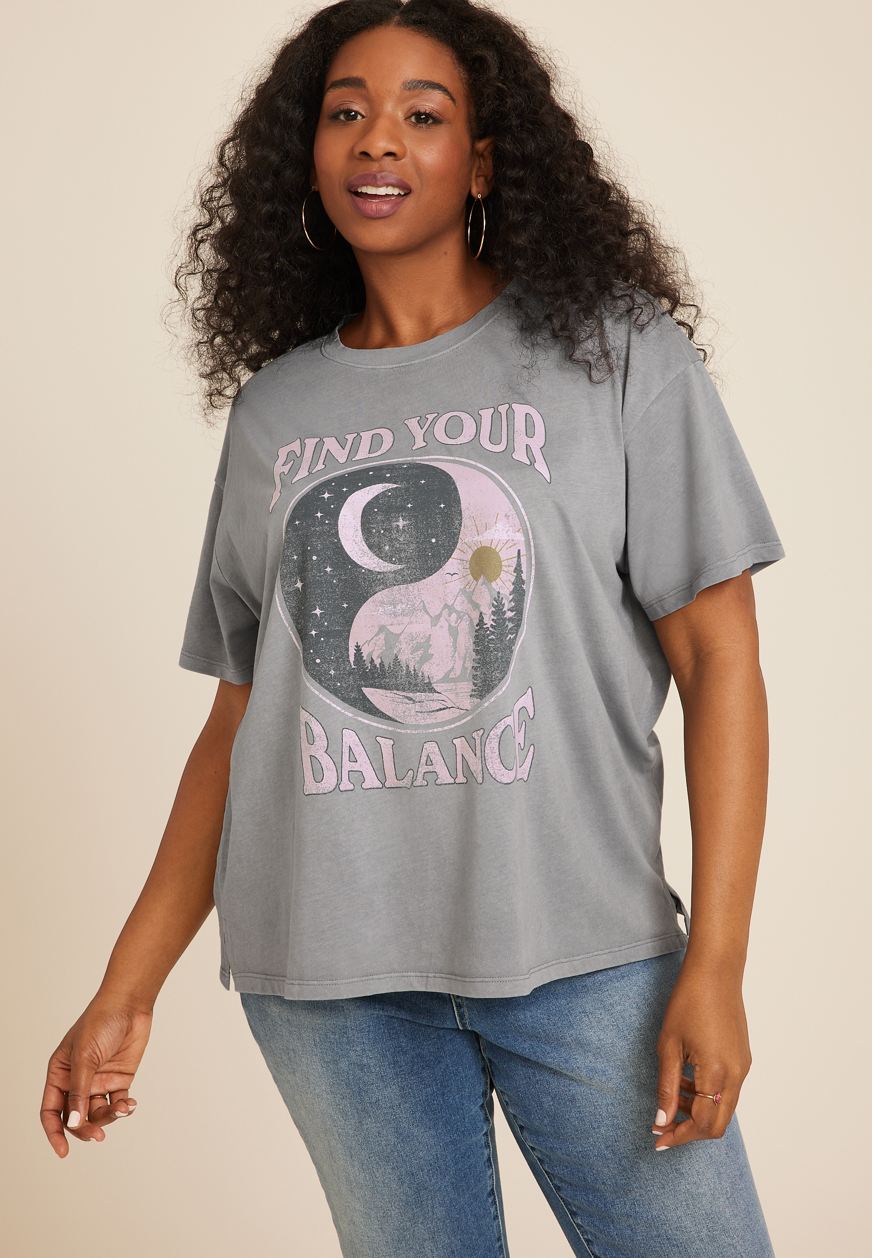 Plus Size Find Your Balance Oversized Fit Graphic Tee maurices