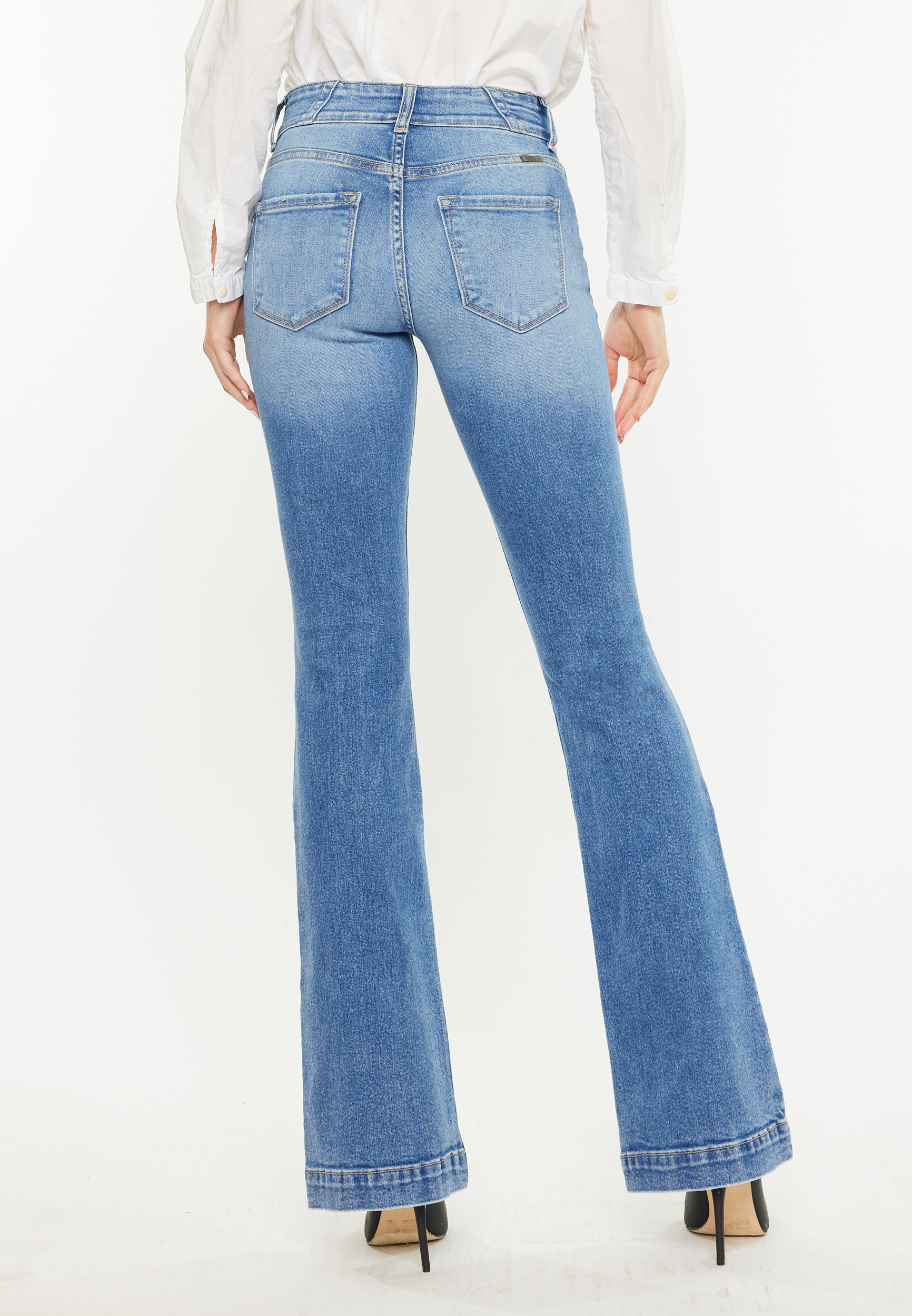 KanCan™ High Rise Double Button Wide Hem Flare Jean | maurices