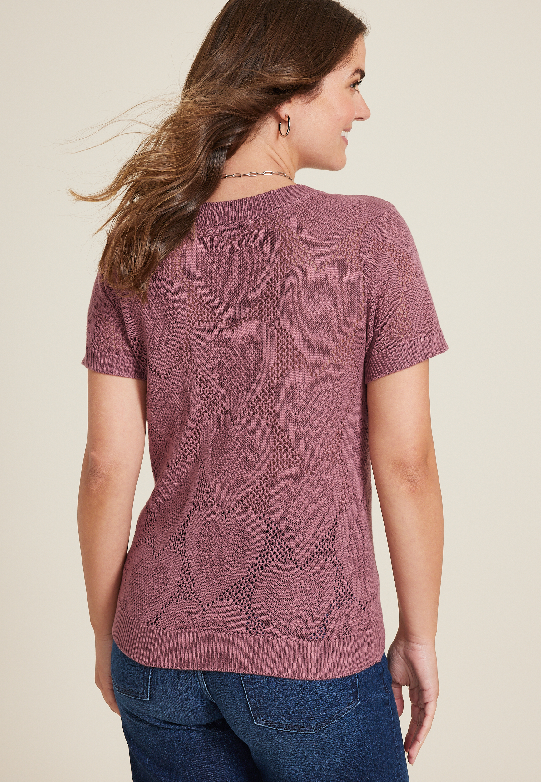 トップス S open knit tops heart Open Stitch Heart Sweater Top | maurices