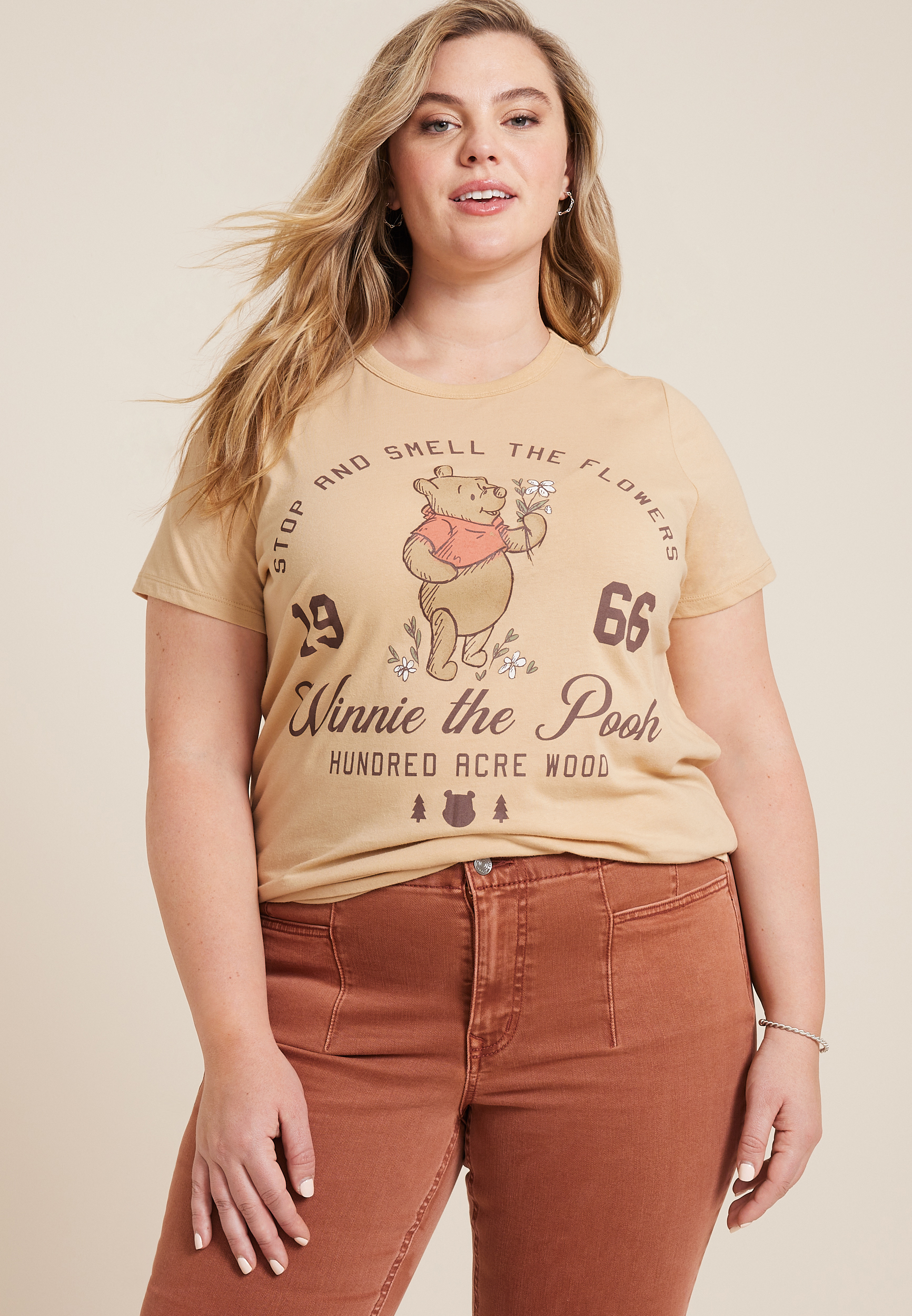 売れ筋商品|||ハイブリッド カットソー トップス レディース Trendy Plus Size Winnie The Pooh Graphic T-Shirt Yellow Disney Winnie The Pooh Women's Soft Short Sleeve Graphic