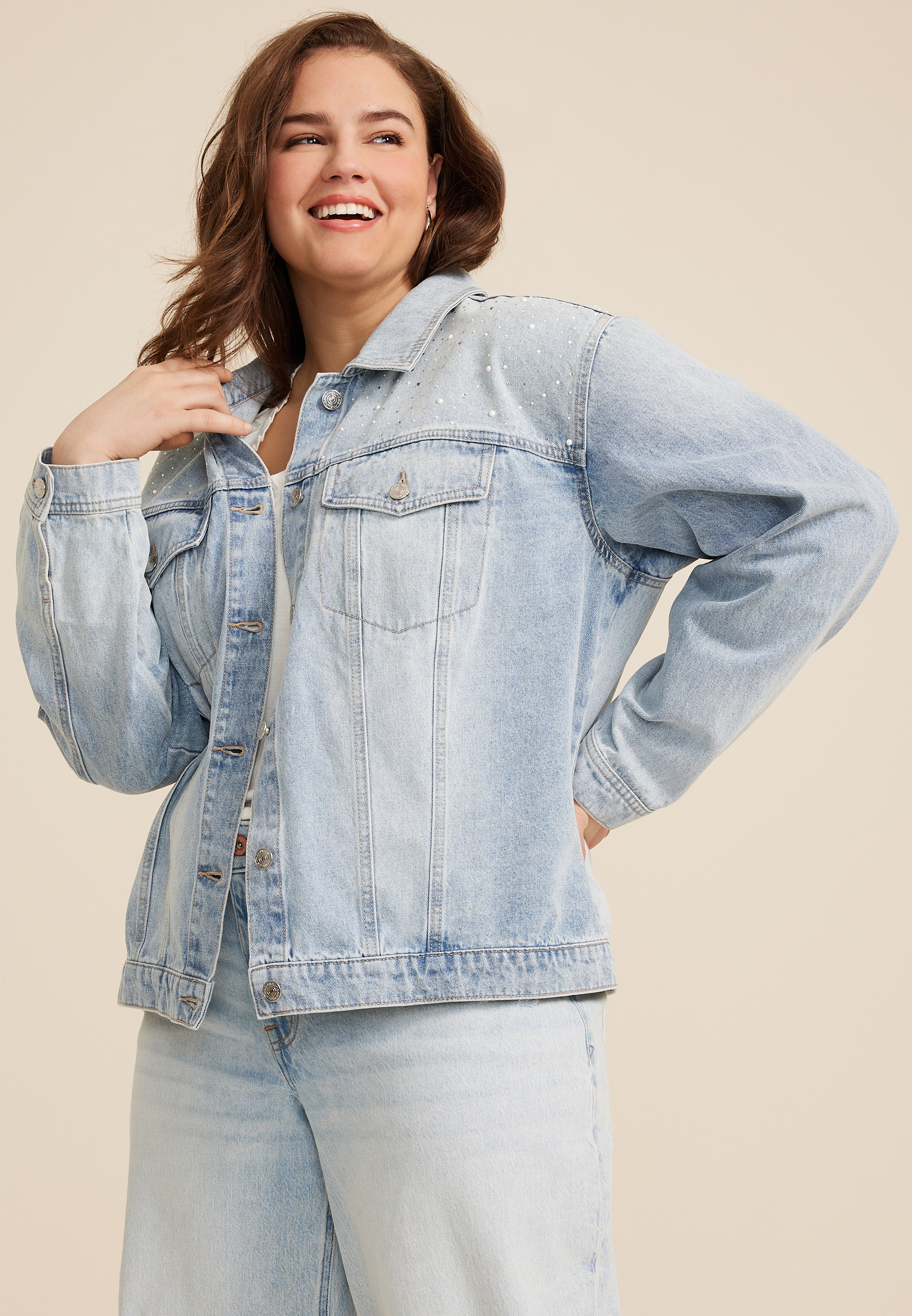 Plus Size Light Nonstretch Sparkle Denim Jacket