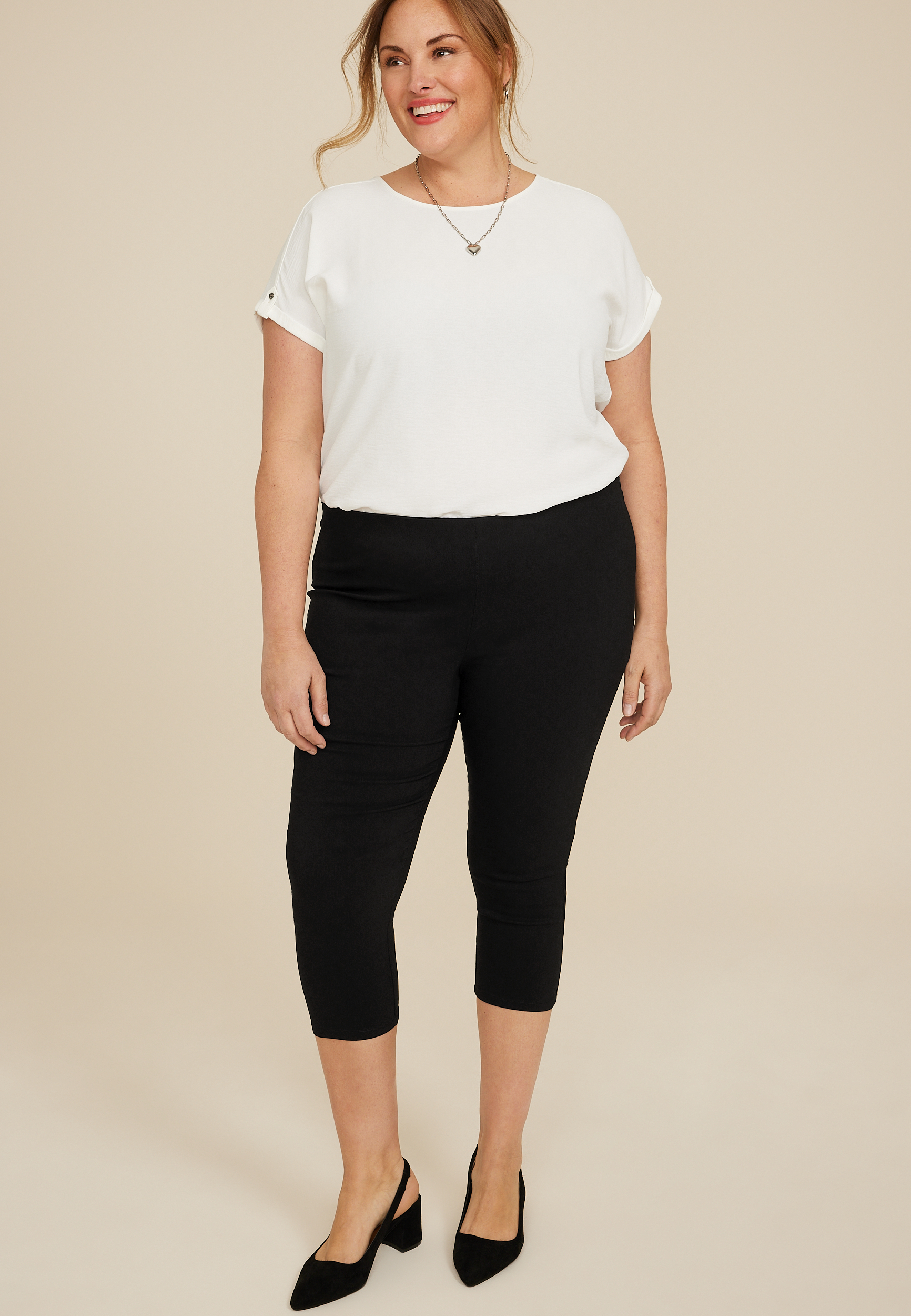 Plus Size Bengaline Mid Rise Skinny Capri Pant