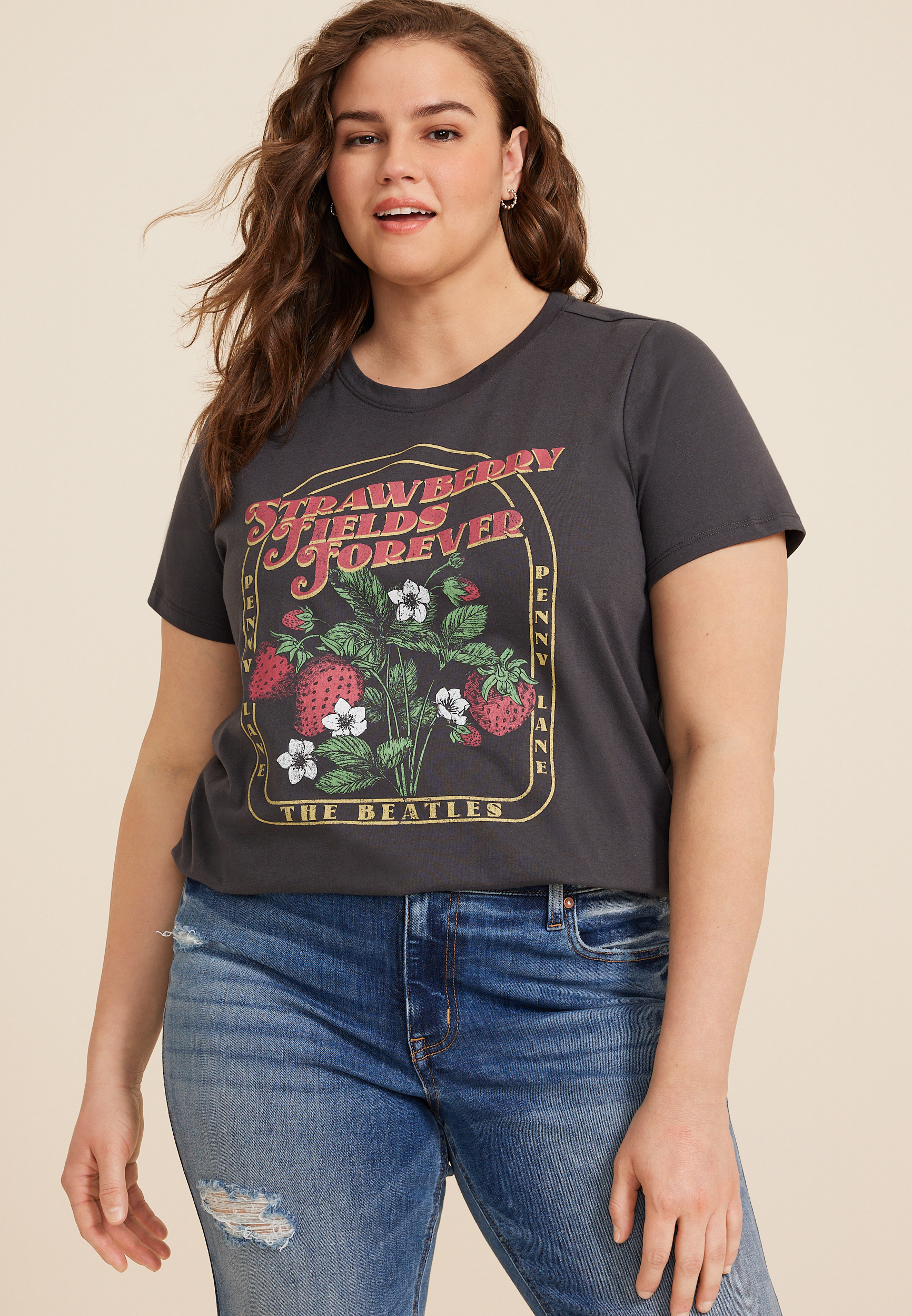 Plus Size The Beatles Strawberry Fields Forever Classic Fit Graphic Tee