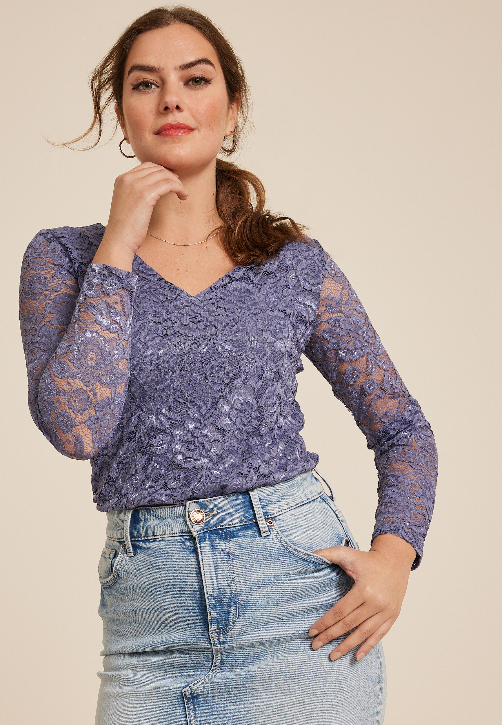 Floral Lace V Neck Blouse