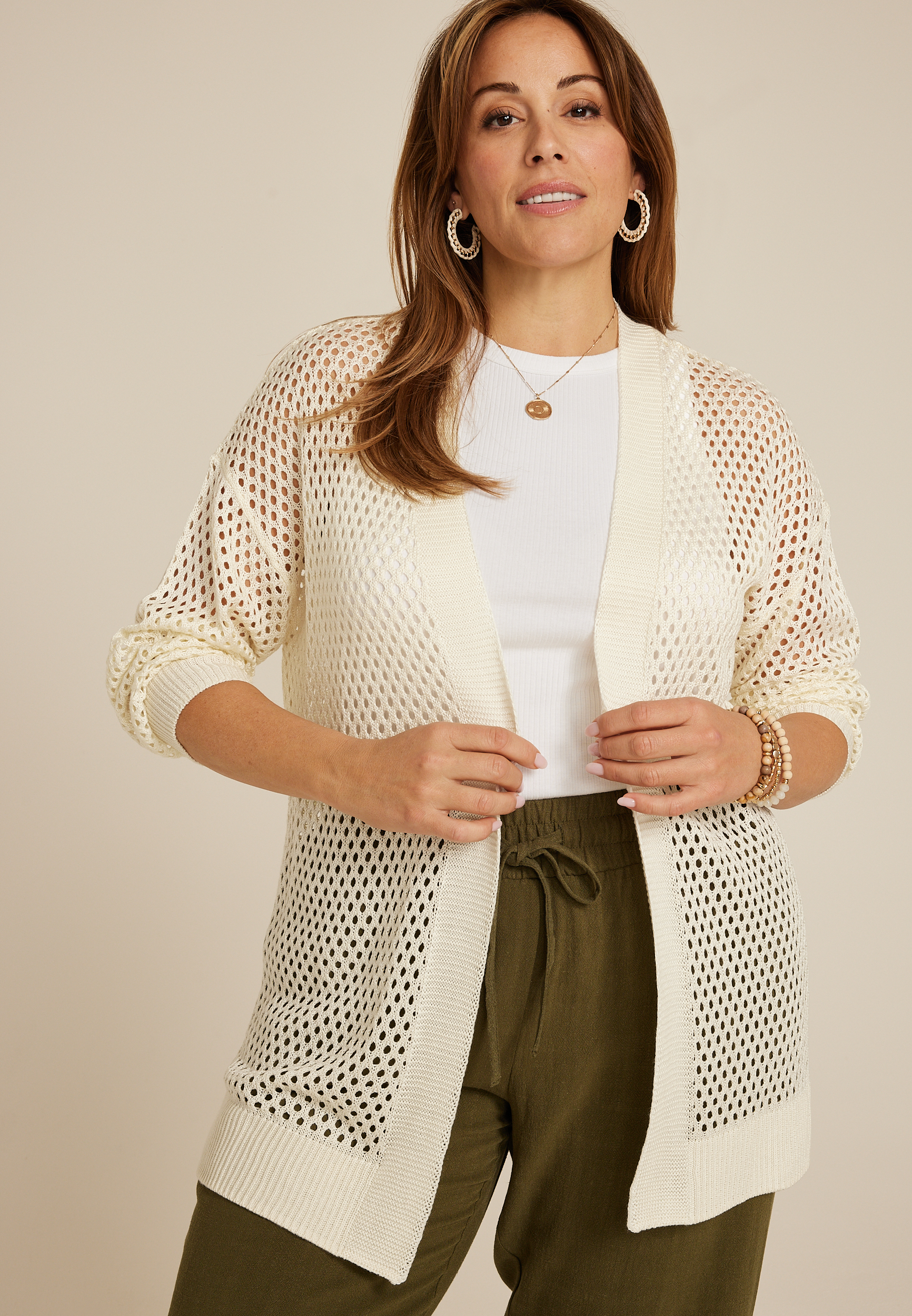 Plus Size Mesh Open Front Cardigan
