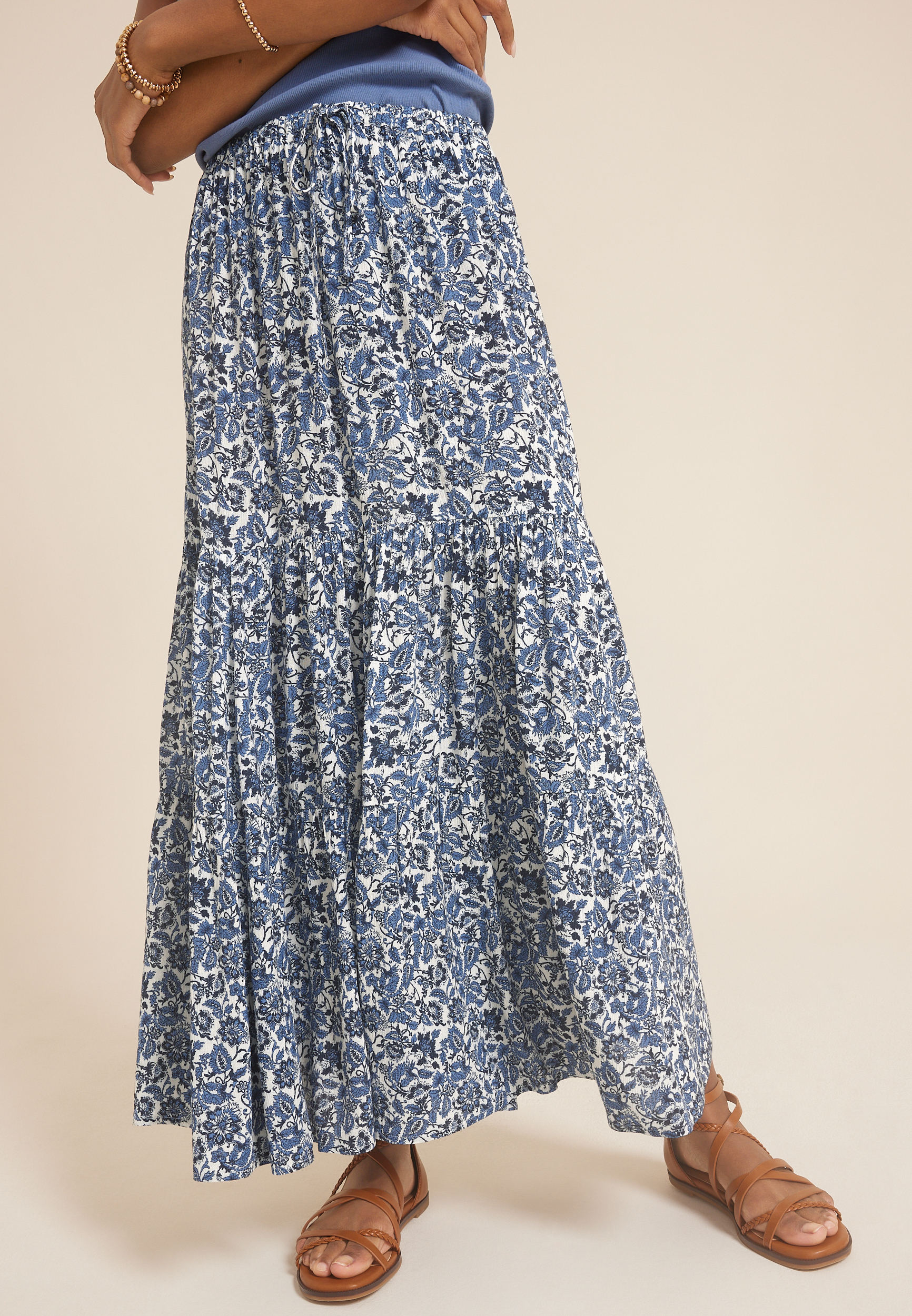 Printed High Rise Maxi Skirt