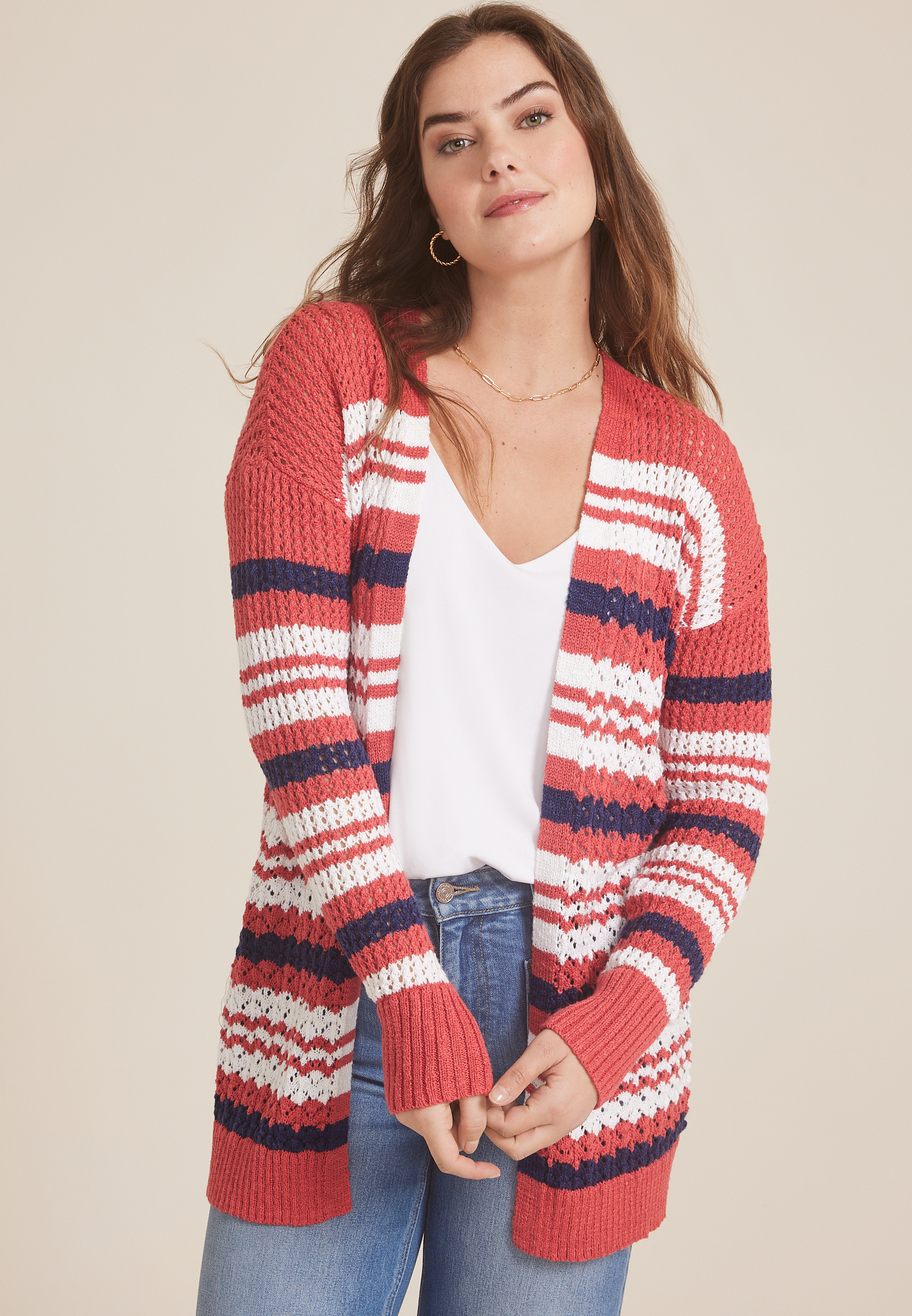 Americana Striped Textured Cardigan