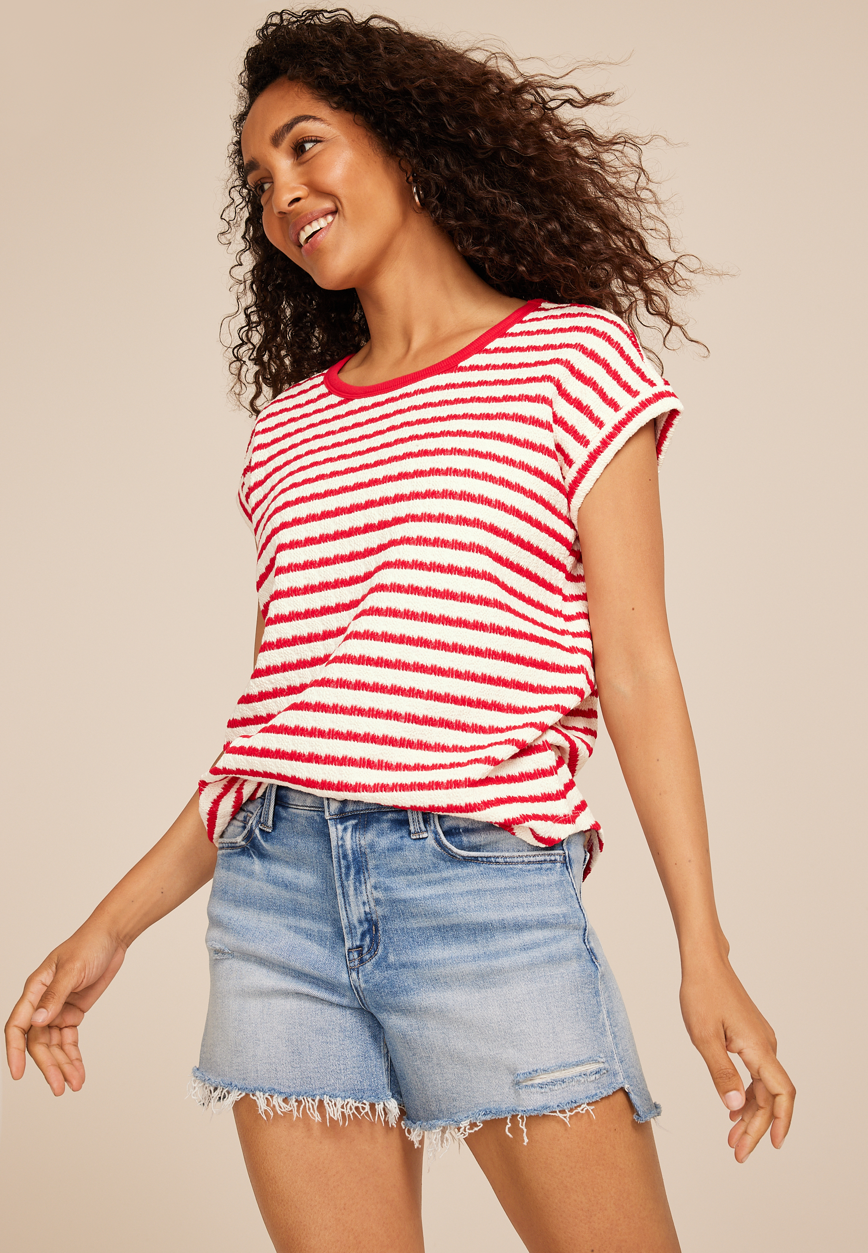 24/7 Clara Jacquard Striped Short Sleeve Tee