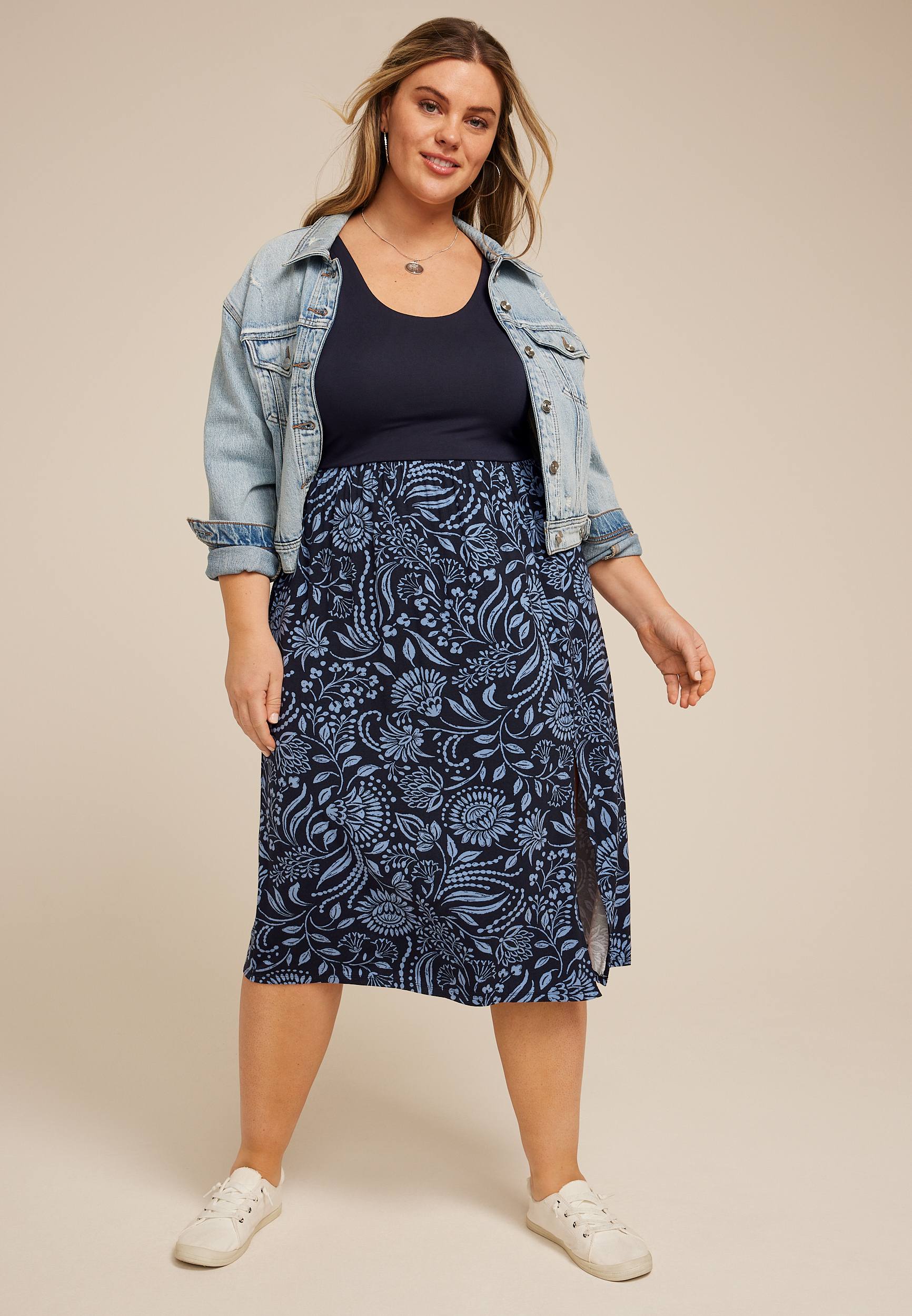 Plus Size 24/7 Bare Front Slit Midi Dress