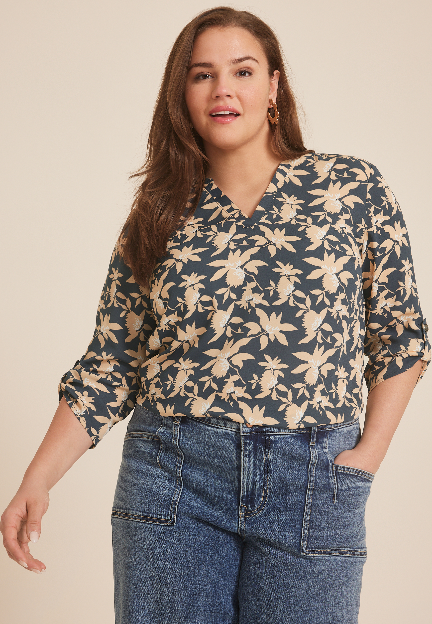 Plus Size Atwood 3/4 Sleeve Popover Blouse