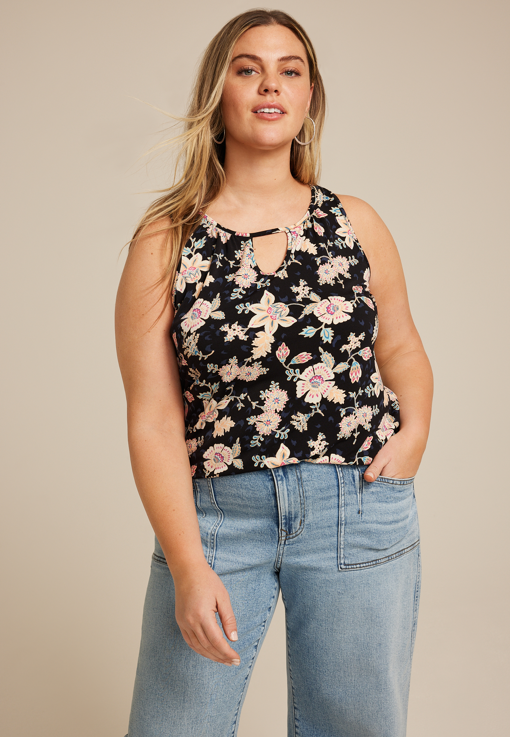Plus Size Isla Floral Keyhole Tank Top