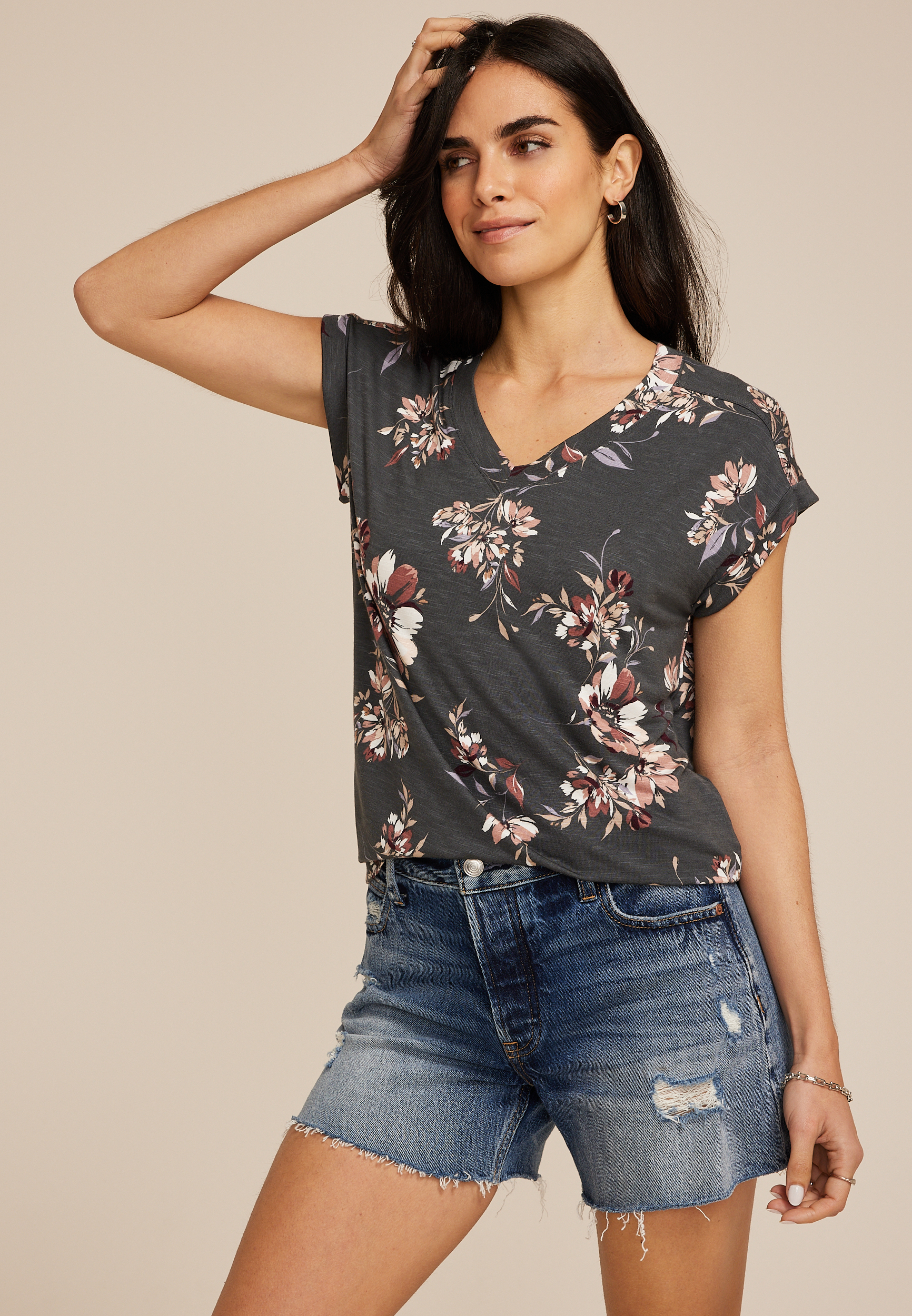 24/7 Berkley Floral V Neck Tee