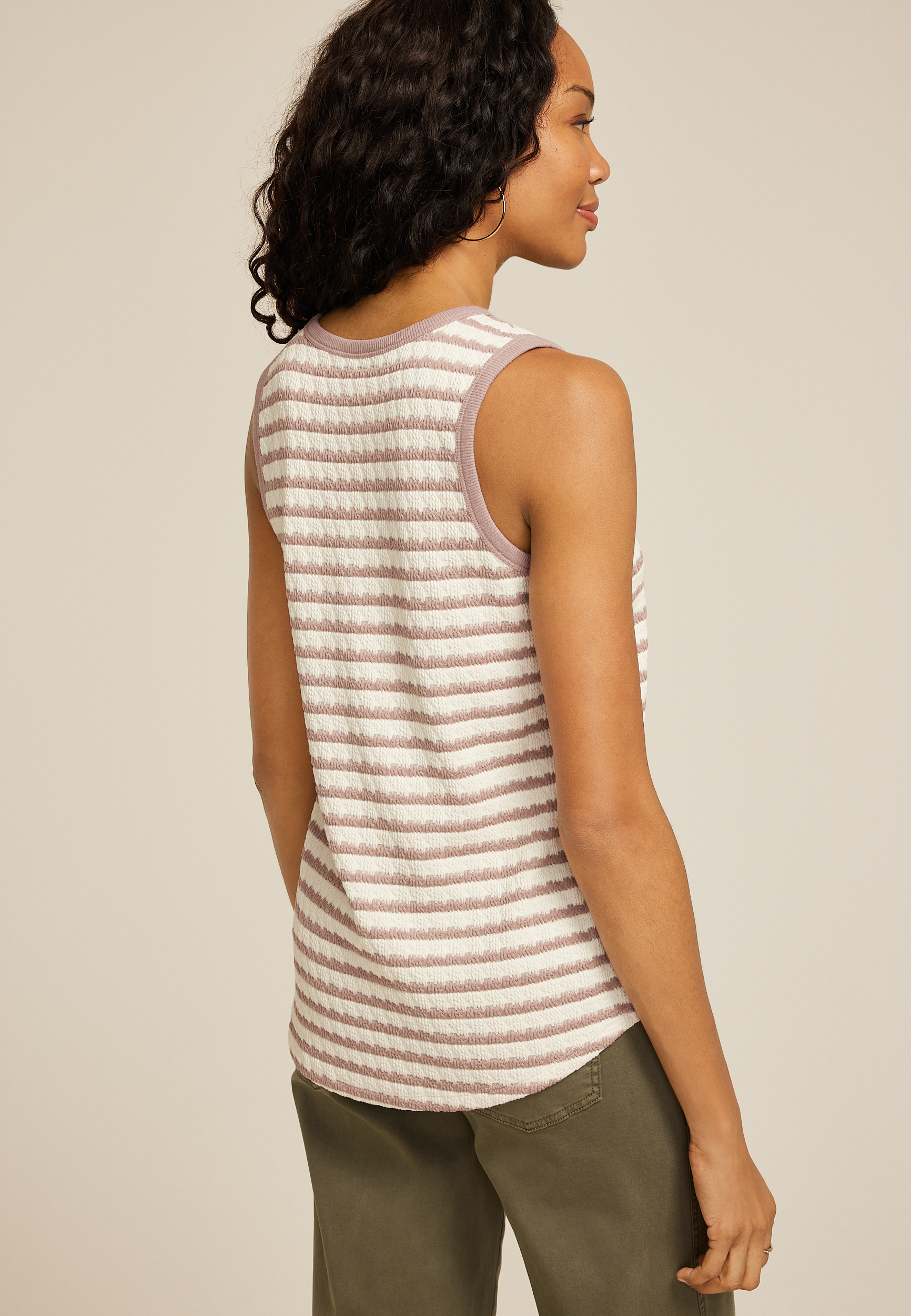 トップス WAX  Stripe tank top    Kahki 24/7 Jacquard Striped Tank Top | maurices