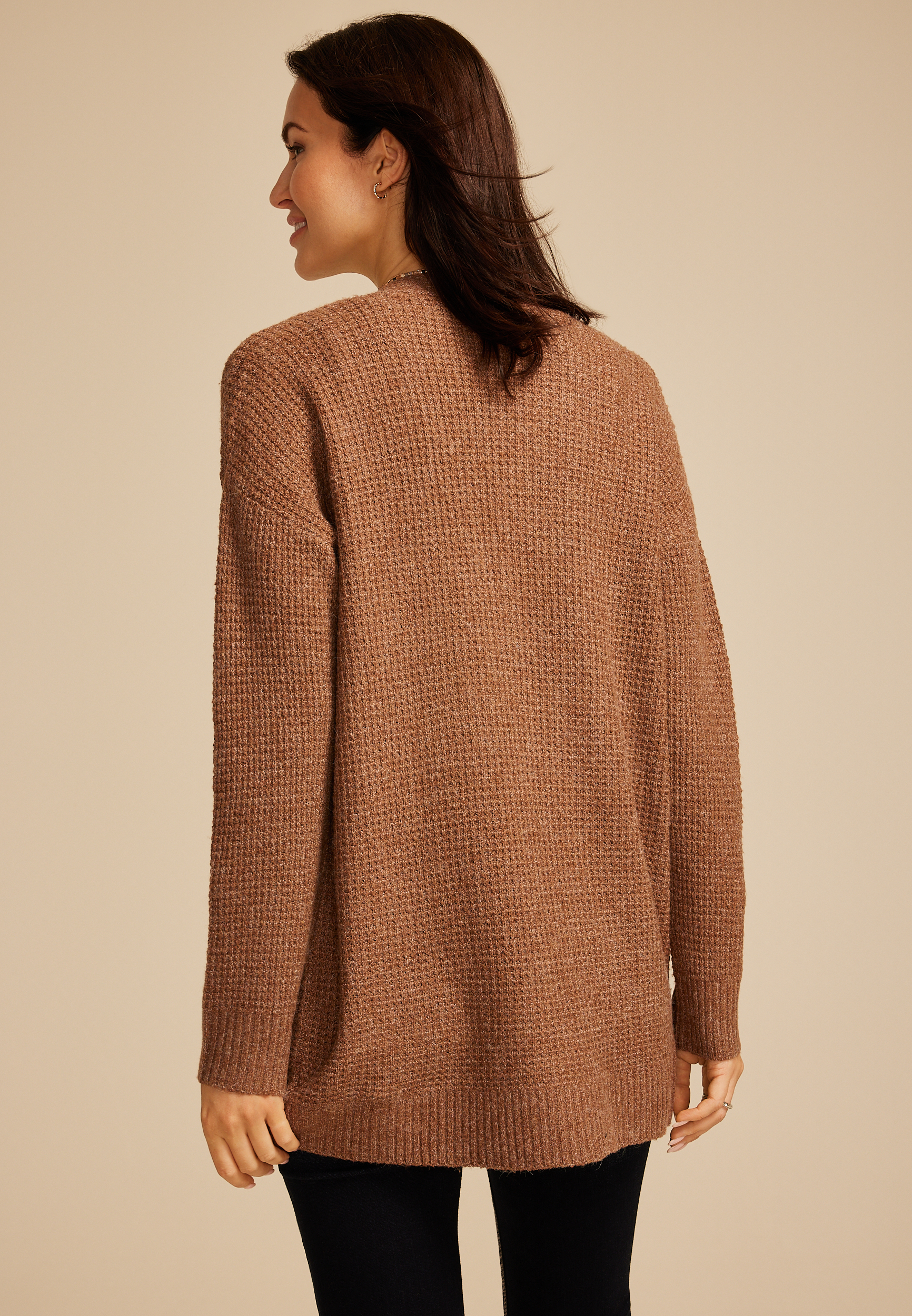 90s Waffle Knit Slouch Open Front Cardigan | maurices