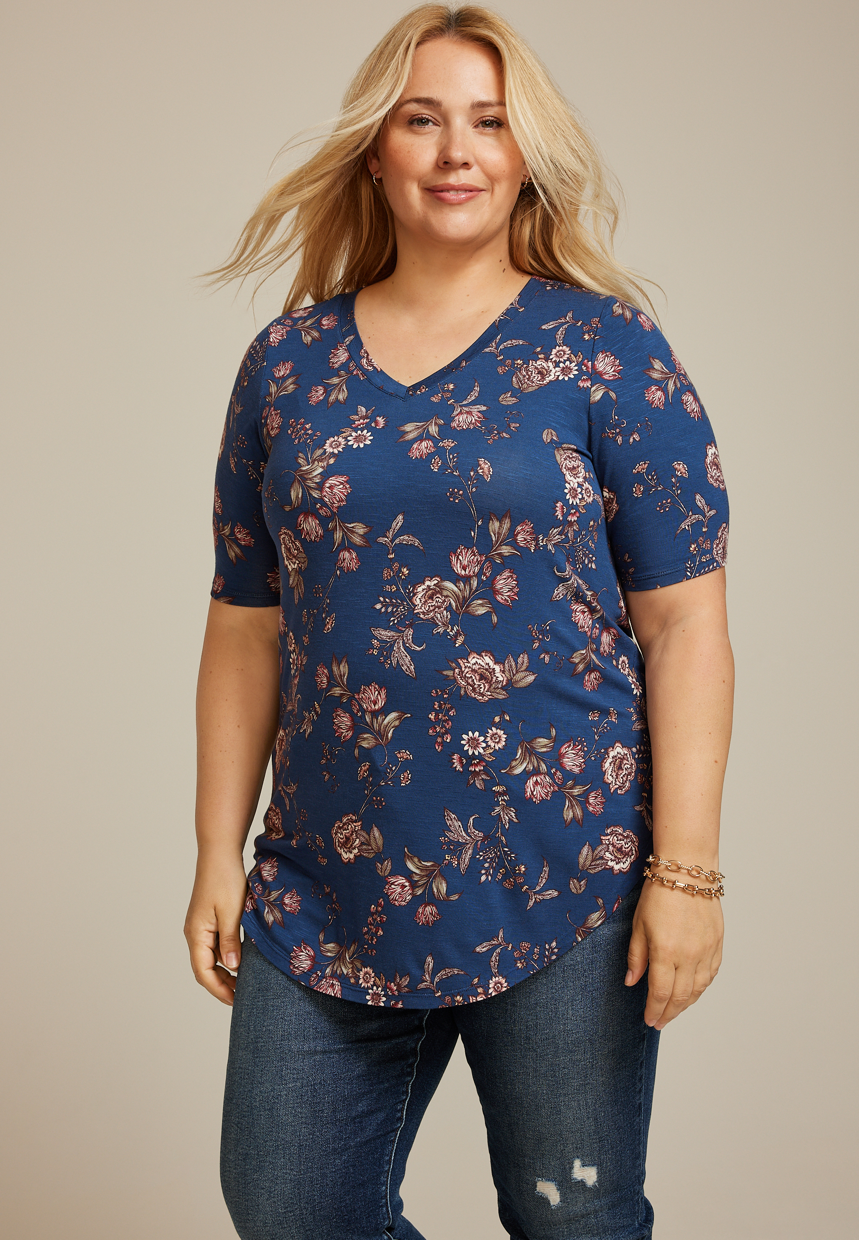 Plus Size 24/7 Olivia Floral Tunic Tee