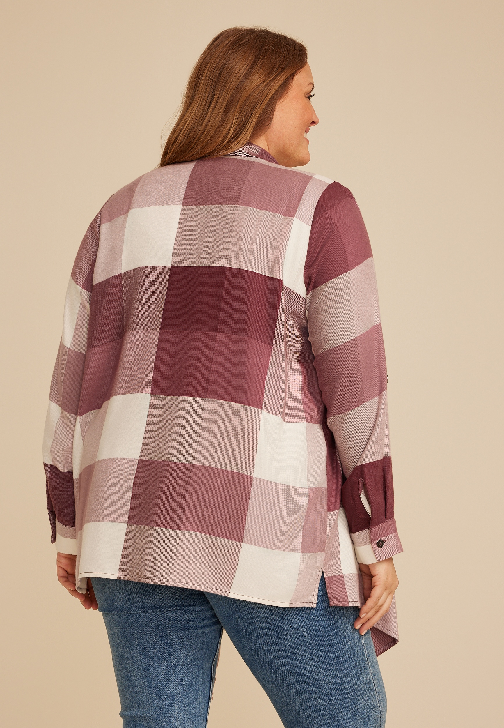 Plus Size Plaid Open Front Waterfall Cardigan | maurices