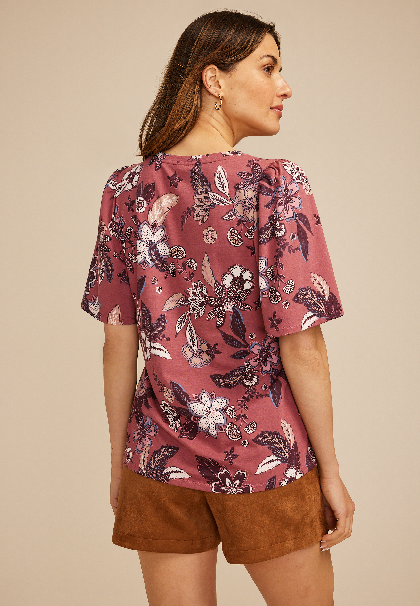 Floral Short Flutter Sleeve Top | maurices