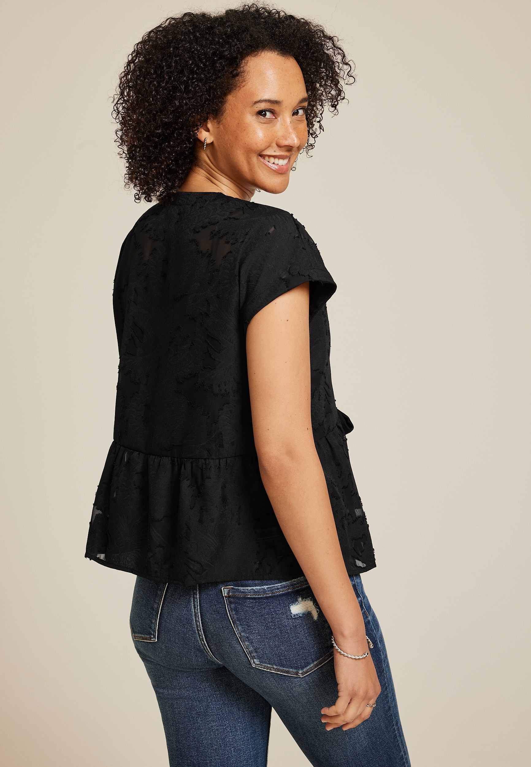 Studio Y Jacquard Front Tie Peplum Cardigan | maurices