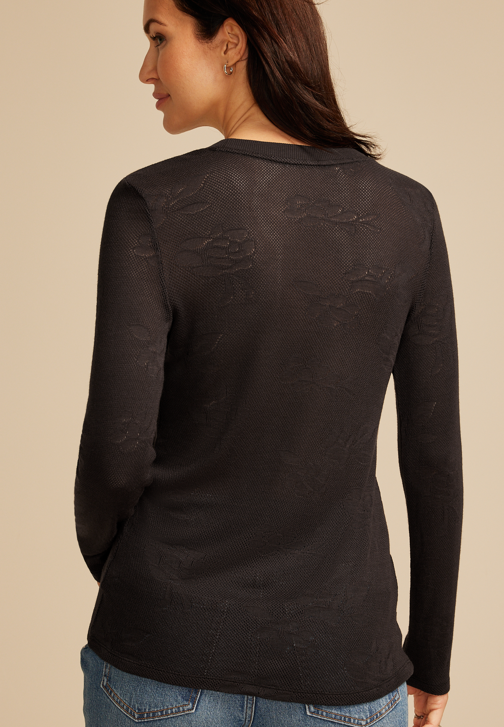 Floral Jacquard Mesh Top | maurices