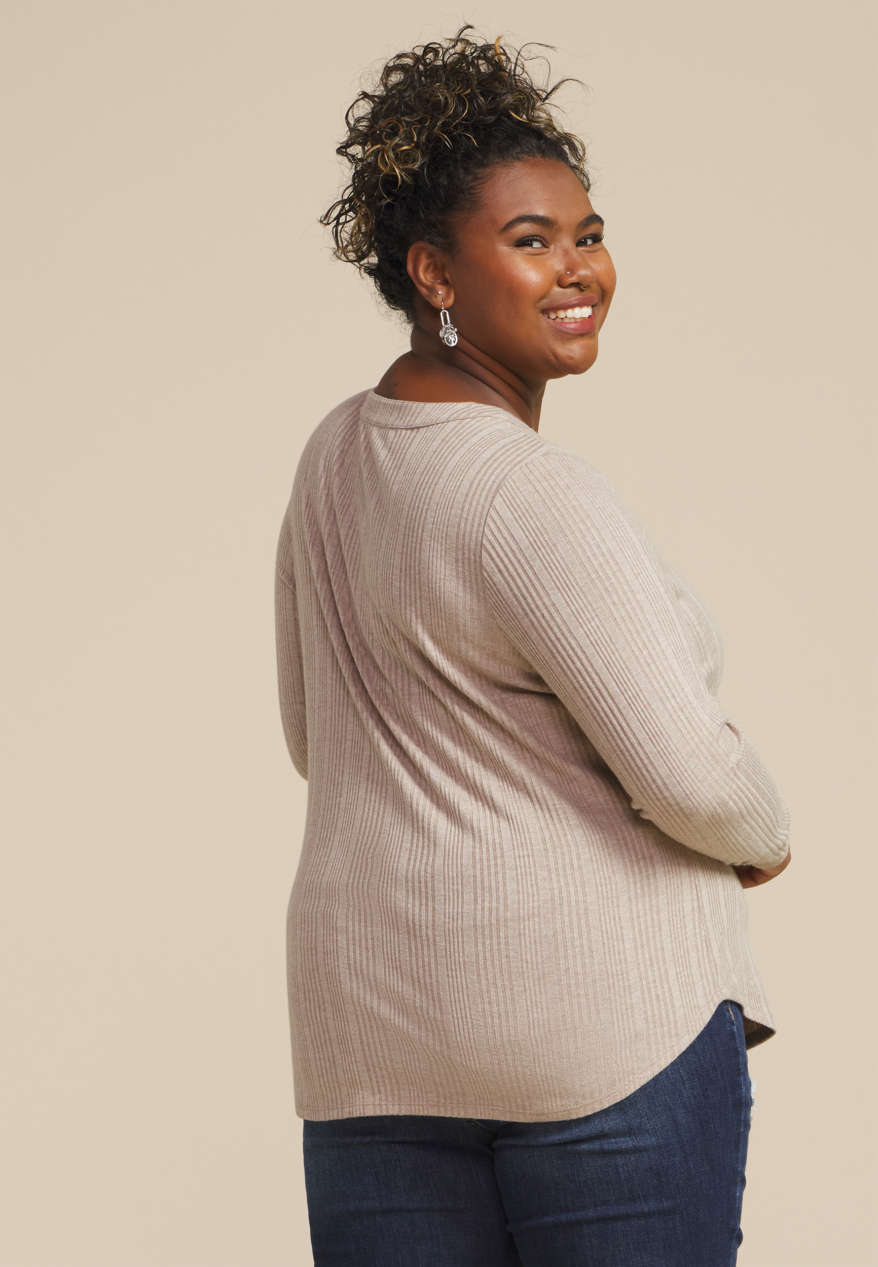 Plus Size Heathered Variegated Lace Up Top | maurices