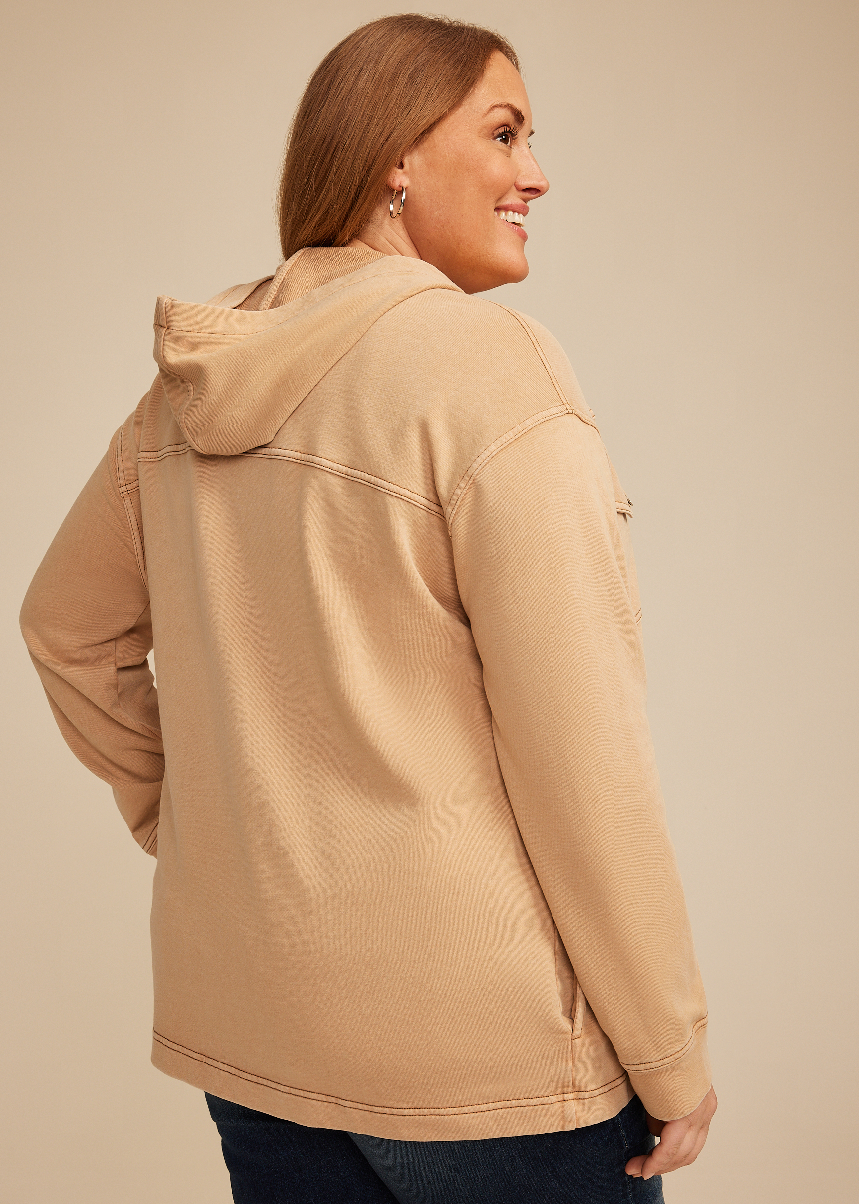 Plus Size Washed Hooded Shacket | maurices