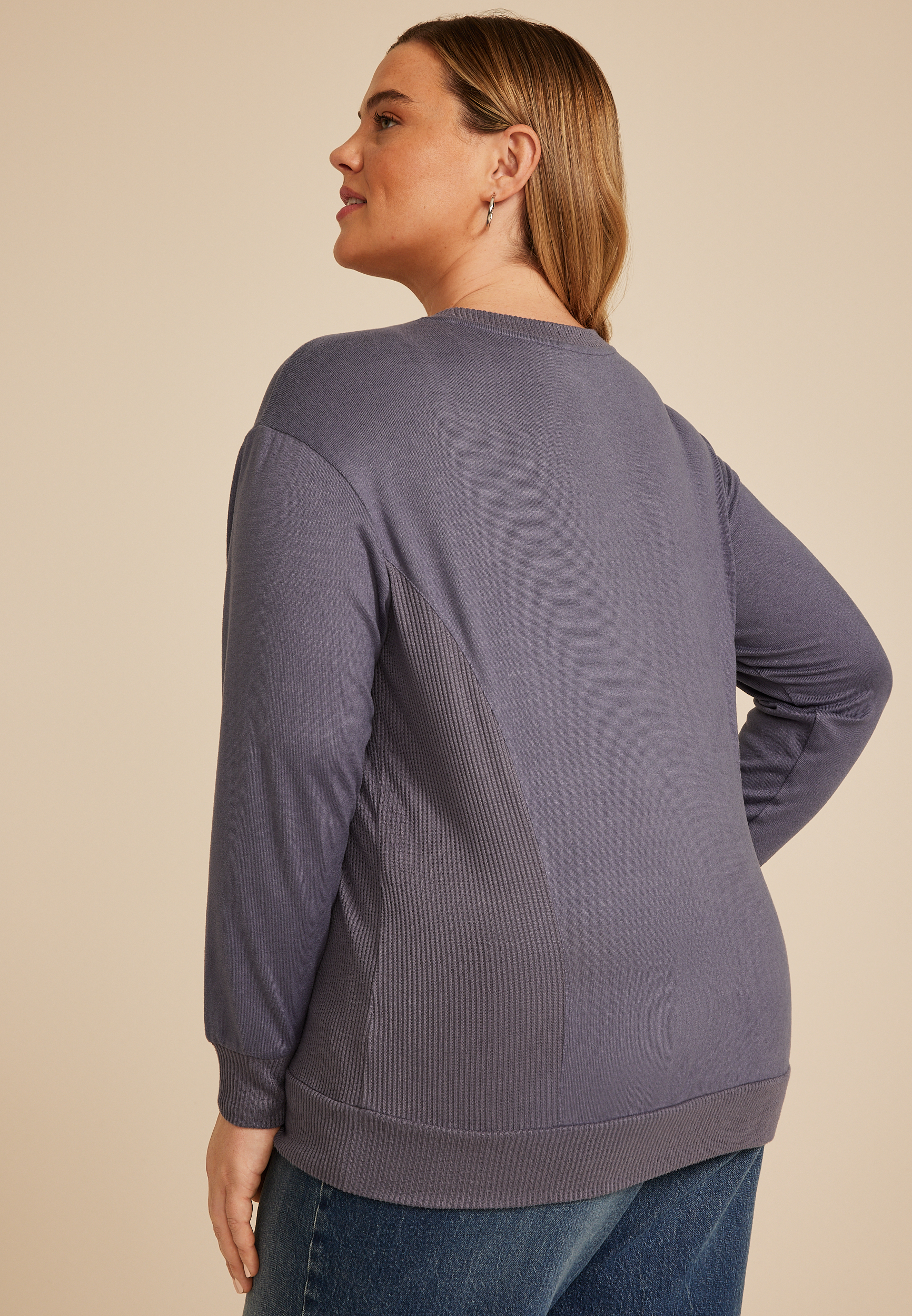 Plus Size 24/7 Hacci Ribbed Side Long Sleeve Tee | maurices