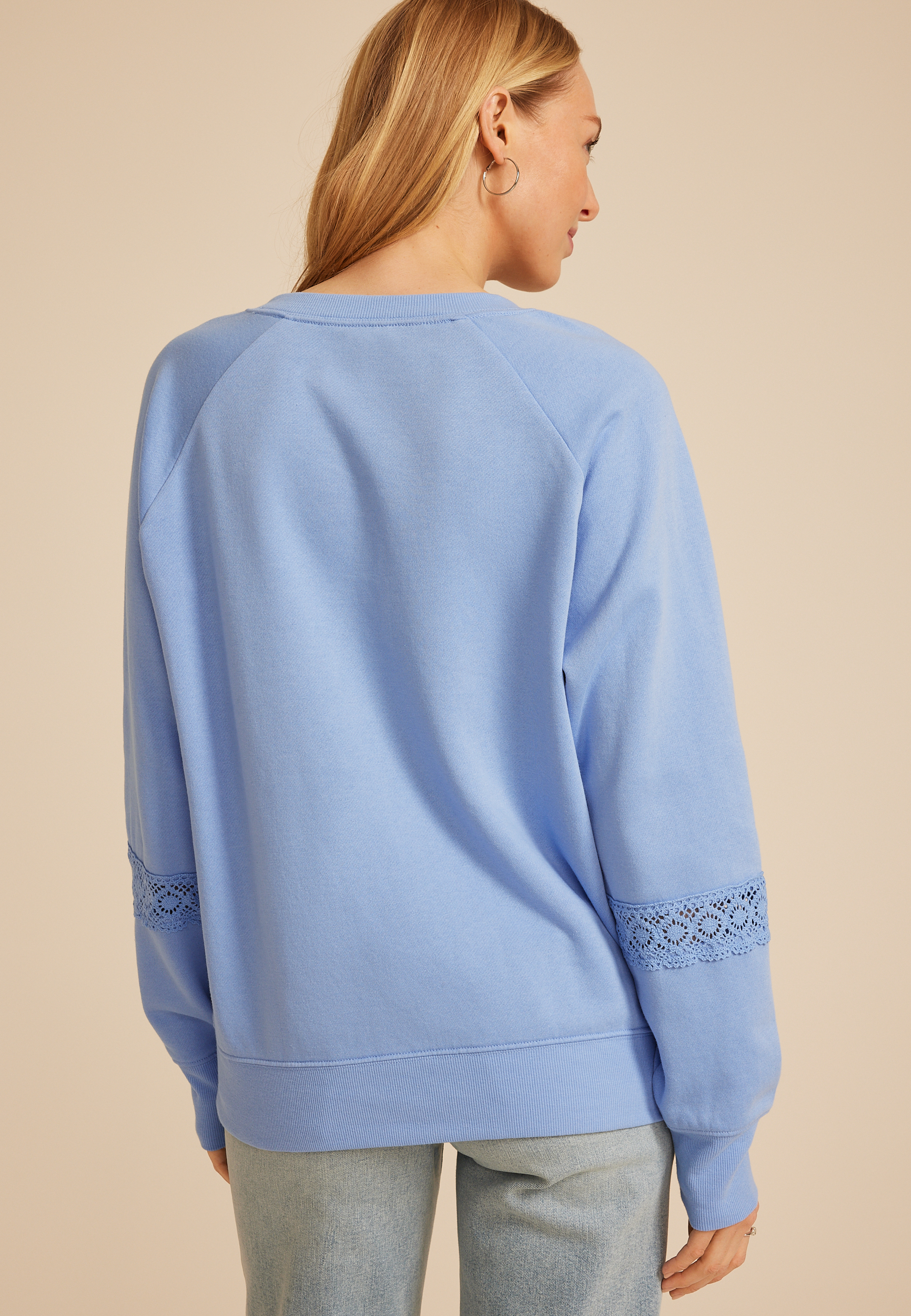 Crochet Mix Relaxed Fit Sweatshirt | maurices