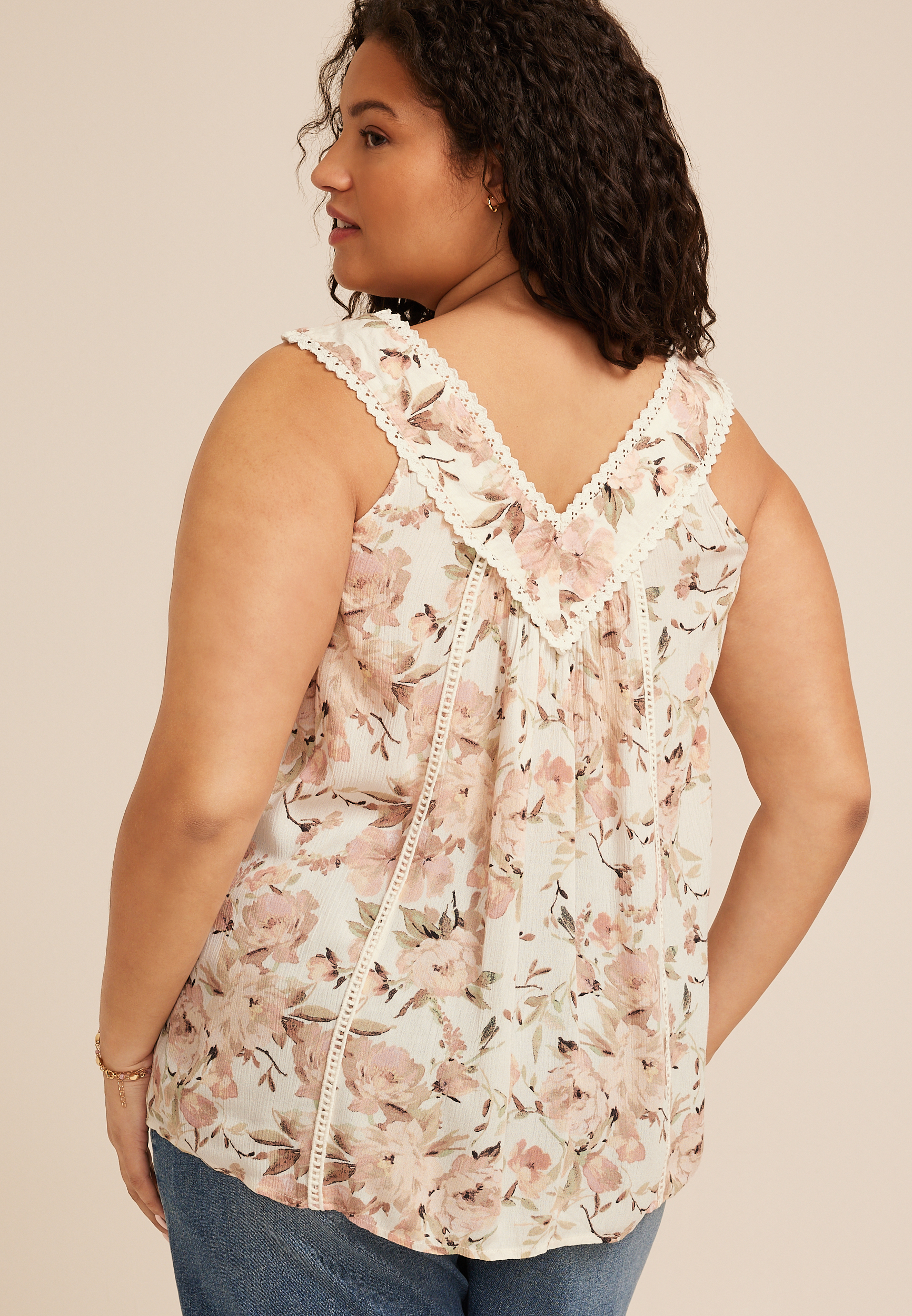 Plus Size Floral Crochet V Neck Tank Top | maurices