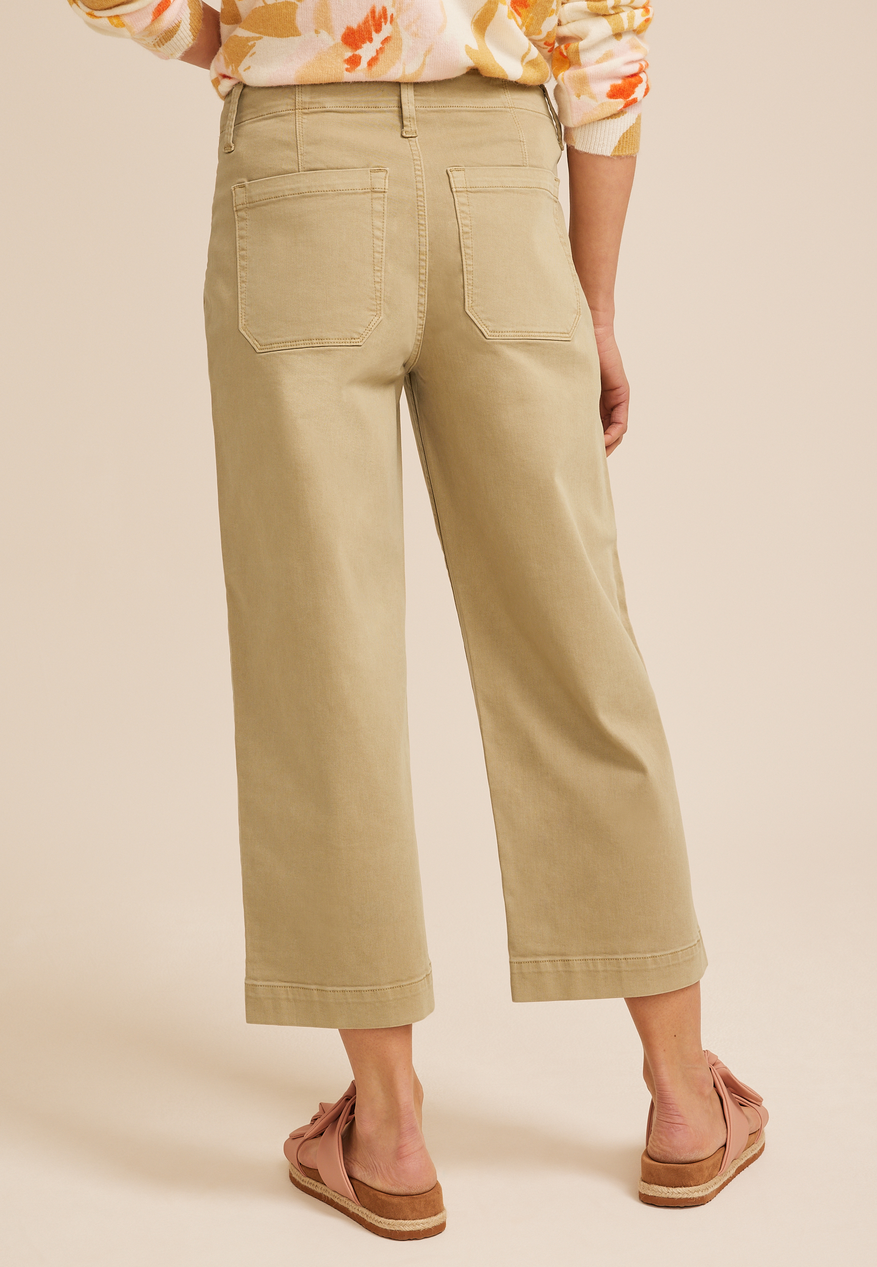 Stretch Twill High Rise Cropped Wide Leg Pant | maurices