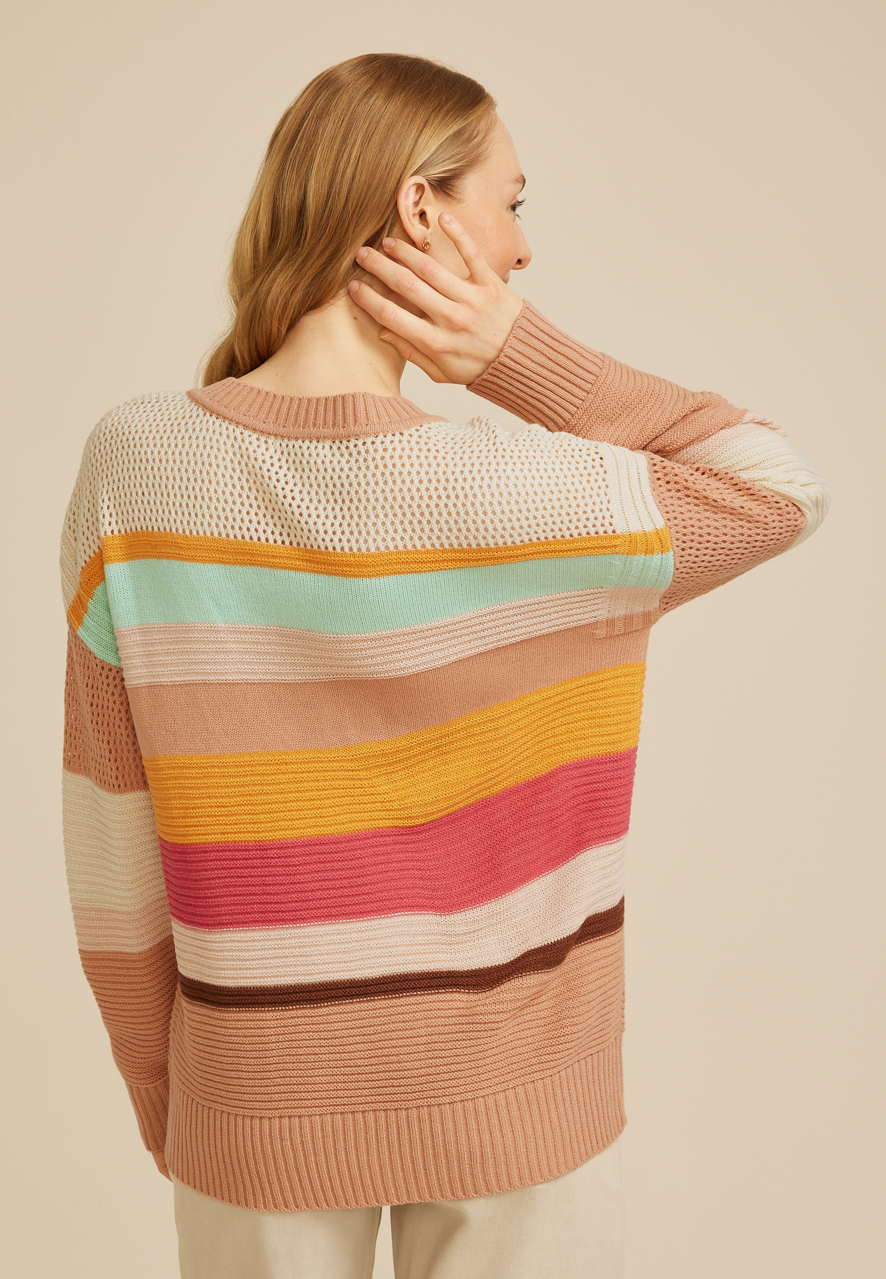 Mixed Stitch Colorblock V Neck Sweater | maurices