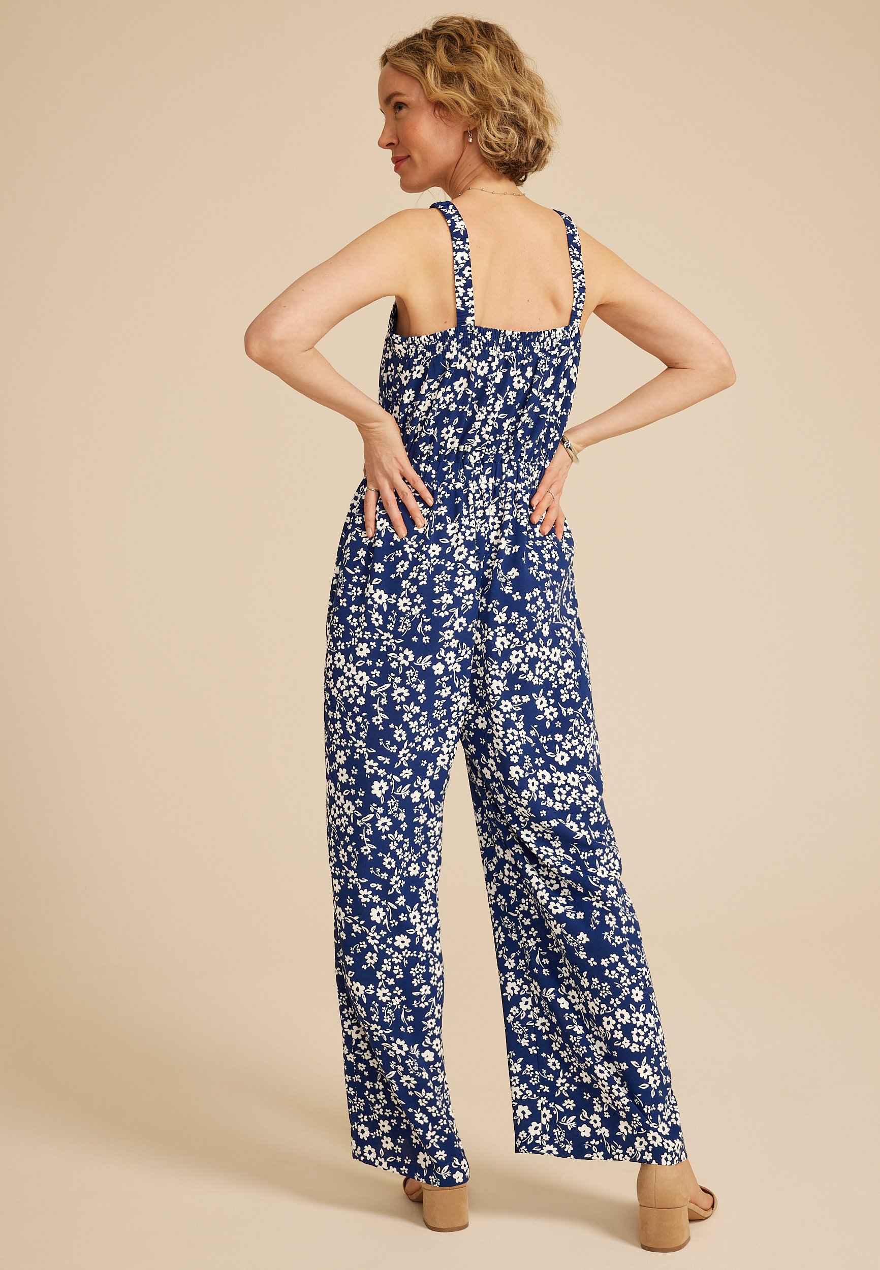 Bare Square Neck Tie Waist Jumpsuit | maurices